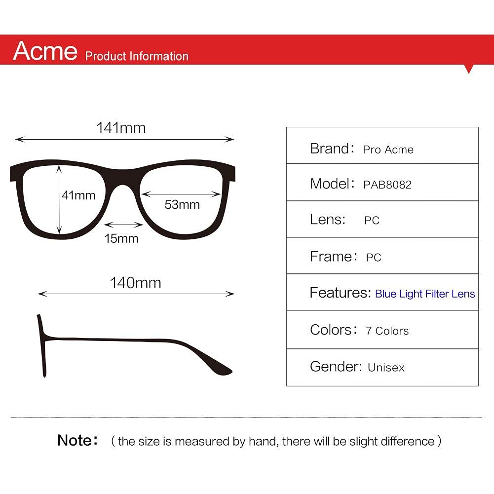 Acme Clear Frame Non-Prescription Glasses for Women & Men - Perfect for Reading, Computer Use & Fashion Accessory