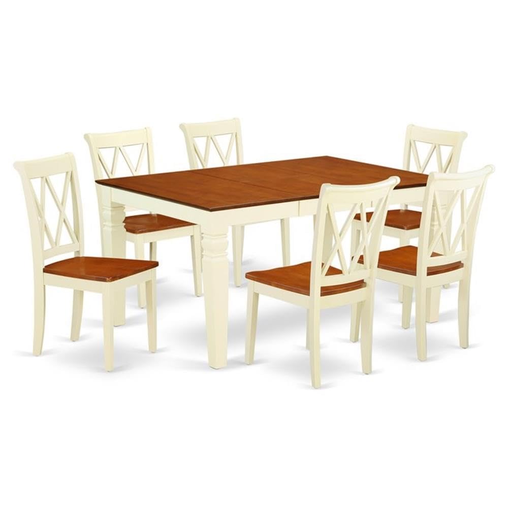 East West Furniture 7-Piece Dining Room Set - 42x60 Inch Rectangle Kitchen Table with Butterfly Leaf & 6 Chairs, Buttermilk & Cherry Finish - Perfect for Family Meals, Dinner Parties & Small Space Dining Rooms