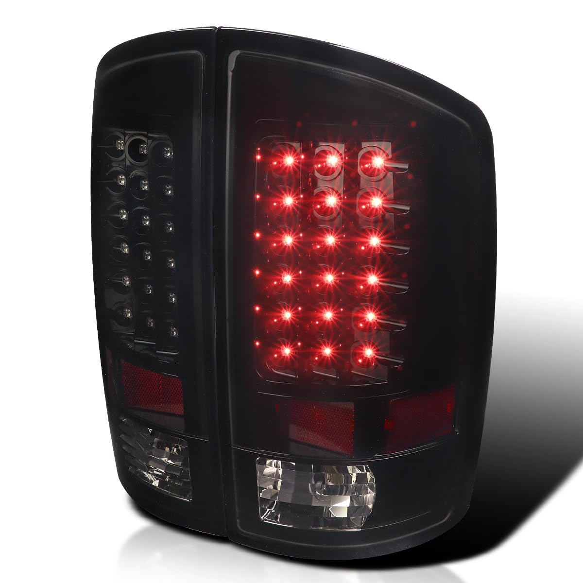 Spec-D Tuning Glossy Black Smoke LED Tail Lights for 2007-2008 Dodge Ram 1500 & 2007-2009 Ram 2500/3500 - Left & Right Pair Assembly - Enhanced Visibility & Style for Night Driving & Custom Truck Upgrades
