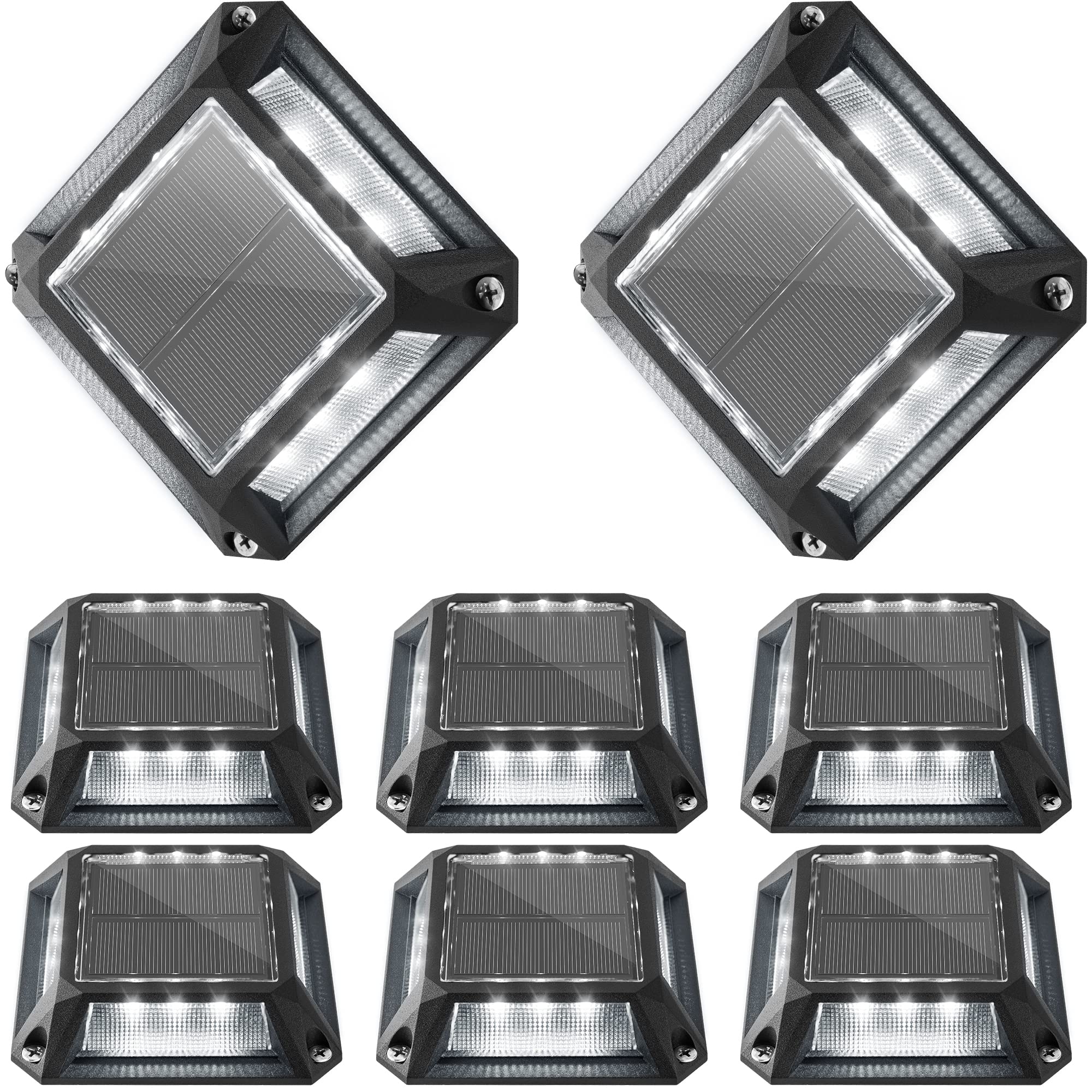 JACKYLED Solar Deck Lights 8 Pack - 12 LED Waterproof IP68 Outdoor Pathway Lights for Driveway, Dock, Backyard, Walkway (Cool White) | Ideal for Garden, Patio, and Landscape Lighting