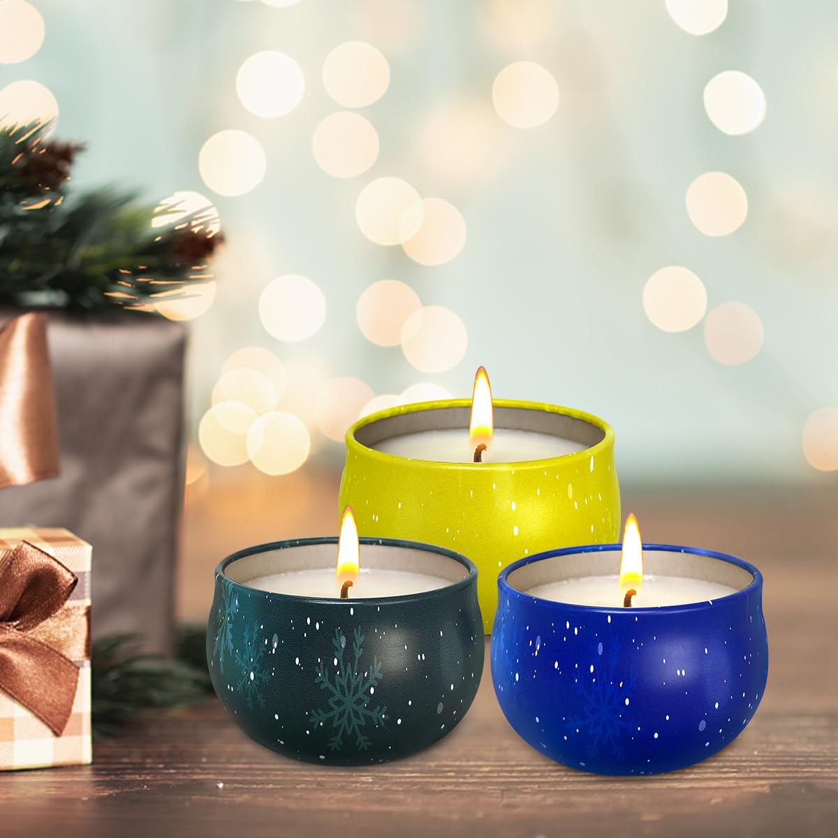 Christmas Small Tin Scented Candles - 3 Pack Long Lasting 90 Hour Soy Wax Candles (2.5oz Each) | Holiday Home Decor, Aromatherapy, Bath Relaxation, Birthday & Gift Ideas for Women