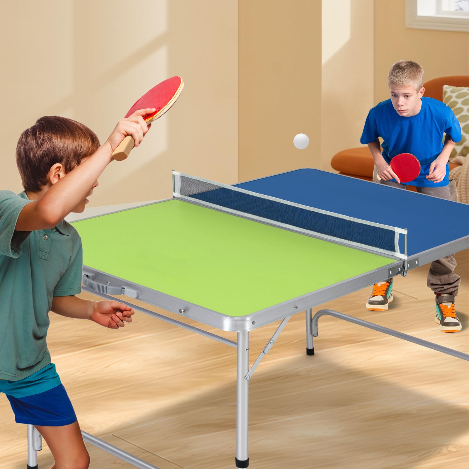 Goplus Foldable Ping Pong Table - 100% Preassembled Indoor Outdoor Table Tennis Set with Net, 2 Paddles & Balls | Portable for Backyard, Garage, Office & Family Game Night