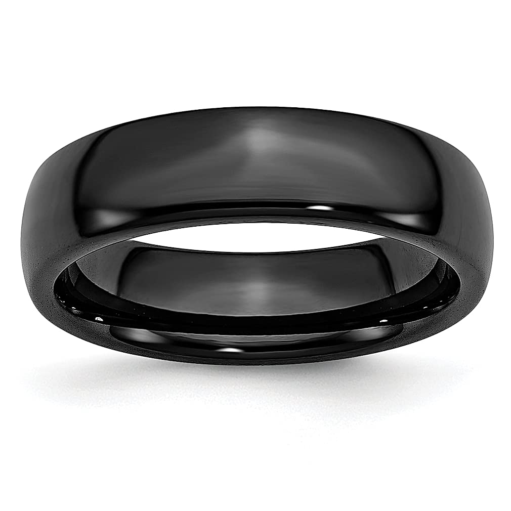Black Ceramic 6mm Band Ring for Men - Classic Domed Wedding Ring, Fashion Jewelry Gift for Him, Dad, Husband - Perfect for Anniversaries, Engagements & Special Occasions