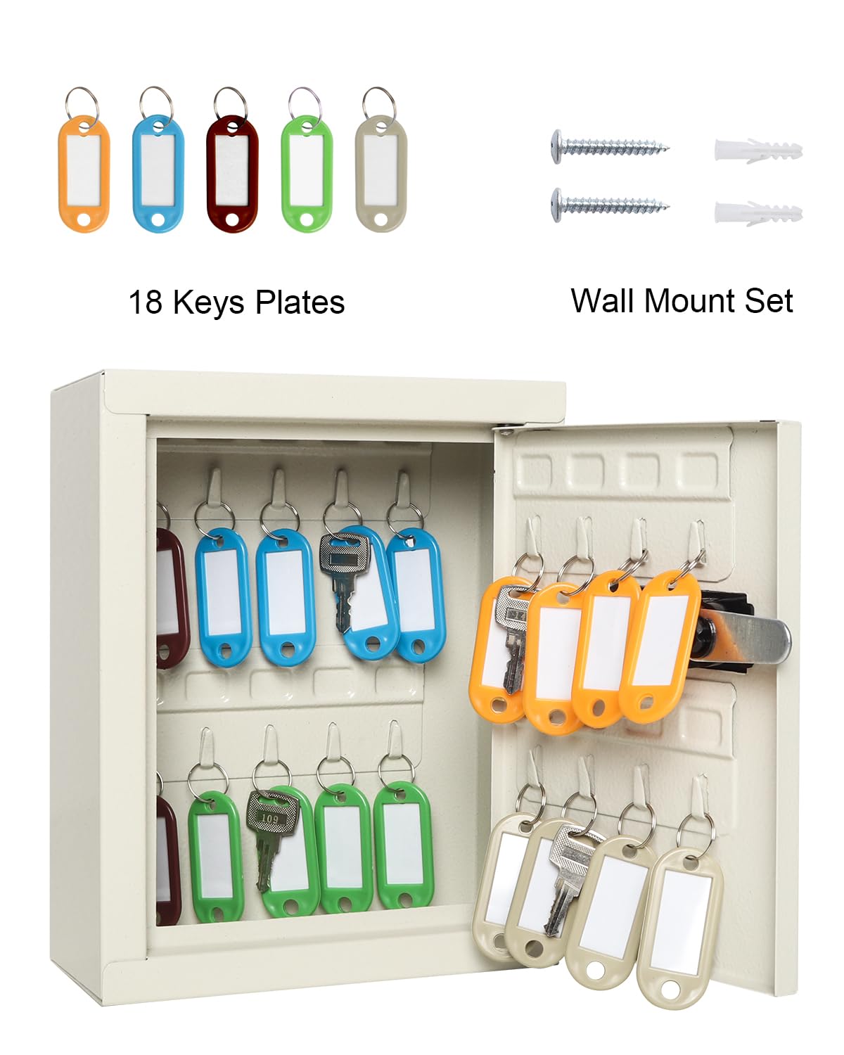 18-Hook Wall Mount Key Cabinet with Lock - Secure Key Organizer Box for Home, Office & Rental Properties (White) - Durable Key Storage Solution for Landlords, Property Managers & Airbnbs