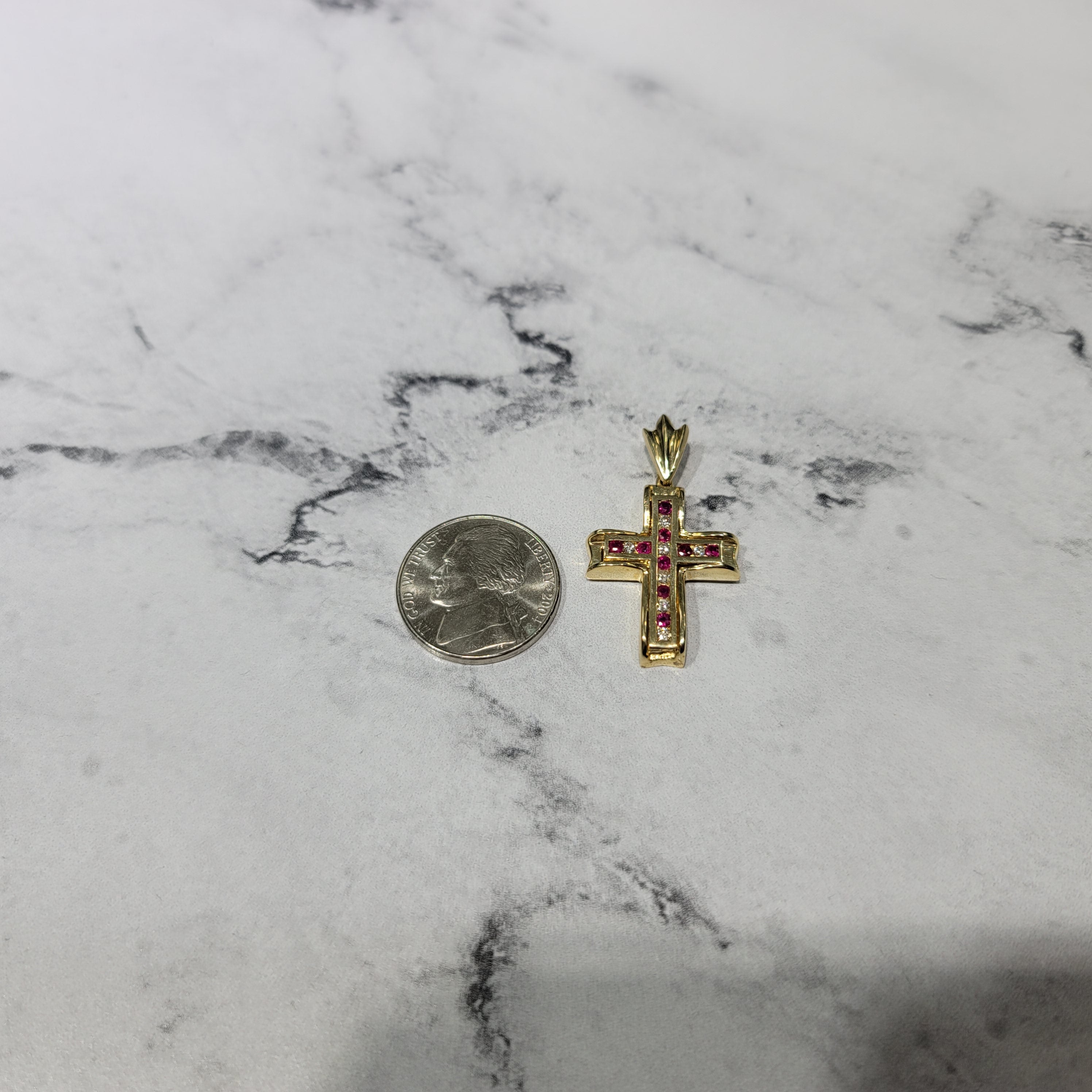 14K Yellow Gold Diamond & Ruby Cross Pendant Necklace .50cttw - Elegant Religious Jewelry for Women, Perfect for Church, Weddings & Special Occasions