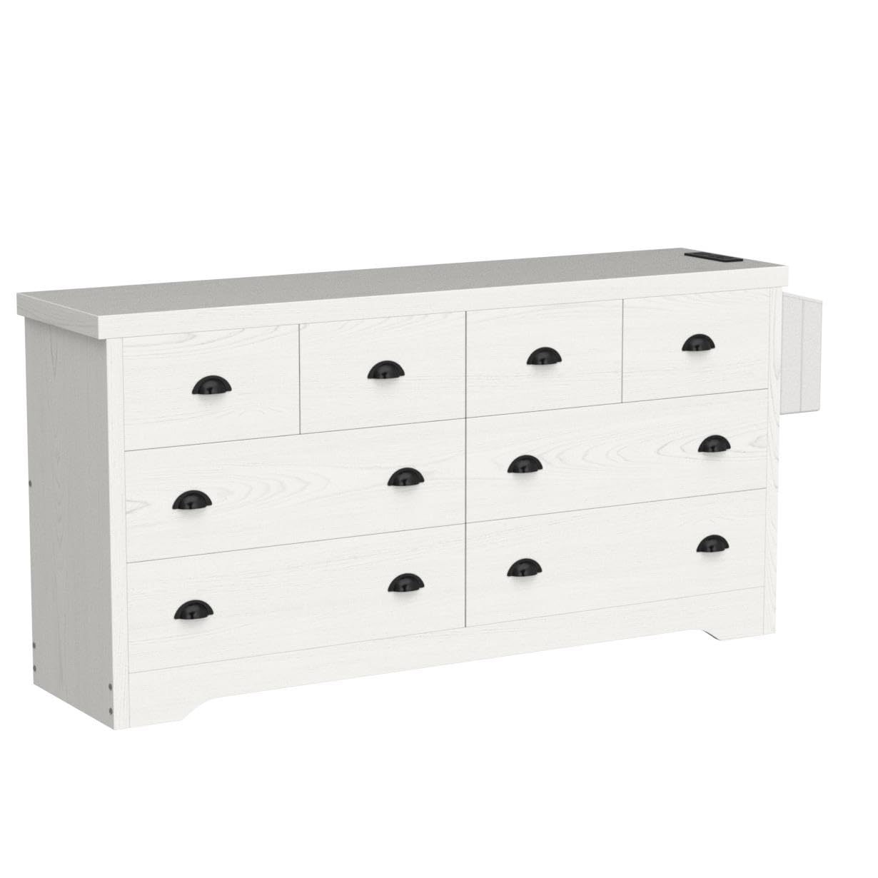 LIKIMIO 8-Drawer Modern Wood Dresser with USB Charging Station & Storage Bag - White Bedroom Chest for Clothes, Entryway Storage & Living Room Organization