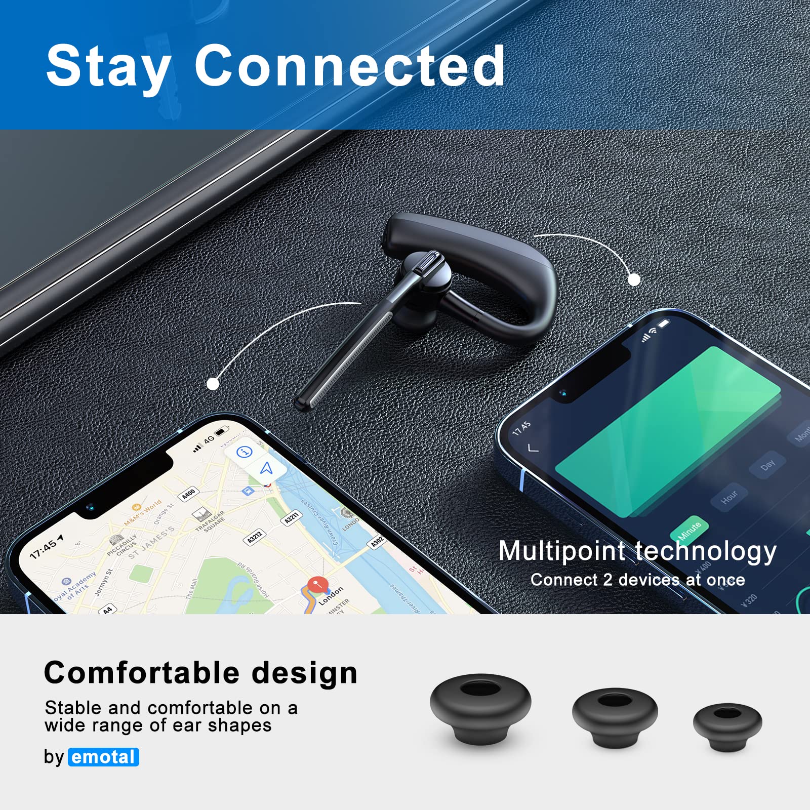 Wireless Bluetooth Headset with Dual-Mic ENC & CVC 8.0 Noise Cancellation, AptX HD HiFi Stereo Sound, 15H Talk Time, 200H Standby - Compatible with iOS/Android Phones (Includes Storage Case) - Perfect for Office Calls, Commuting & Online Meetings