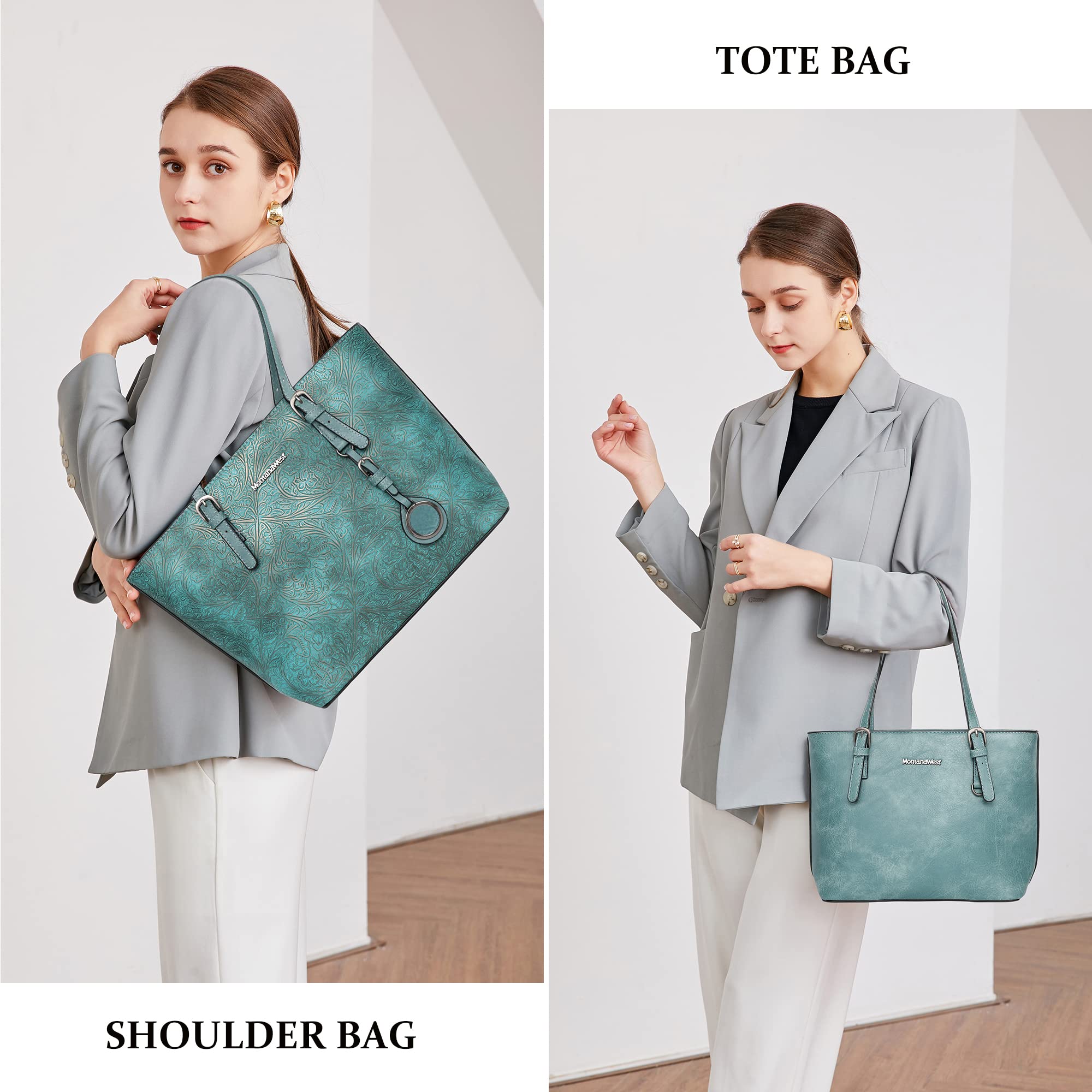 Montana West Women's Large Tote Bag & Handbag 2-Piece Set - Embossed Leather Purse Collection for Work, Travel & Daily Use