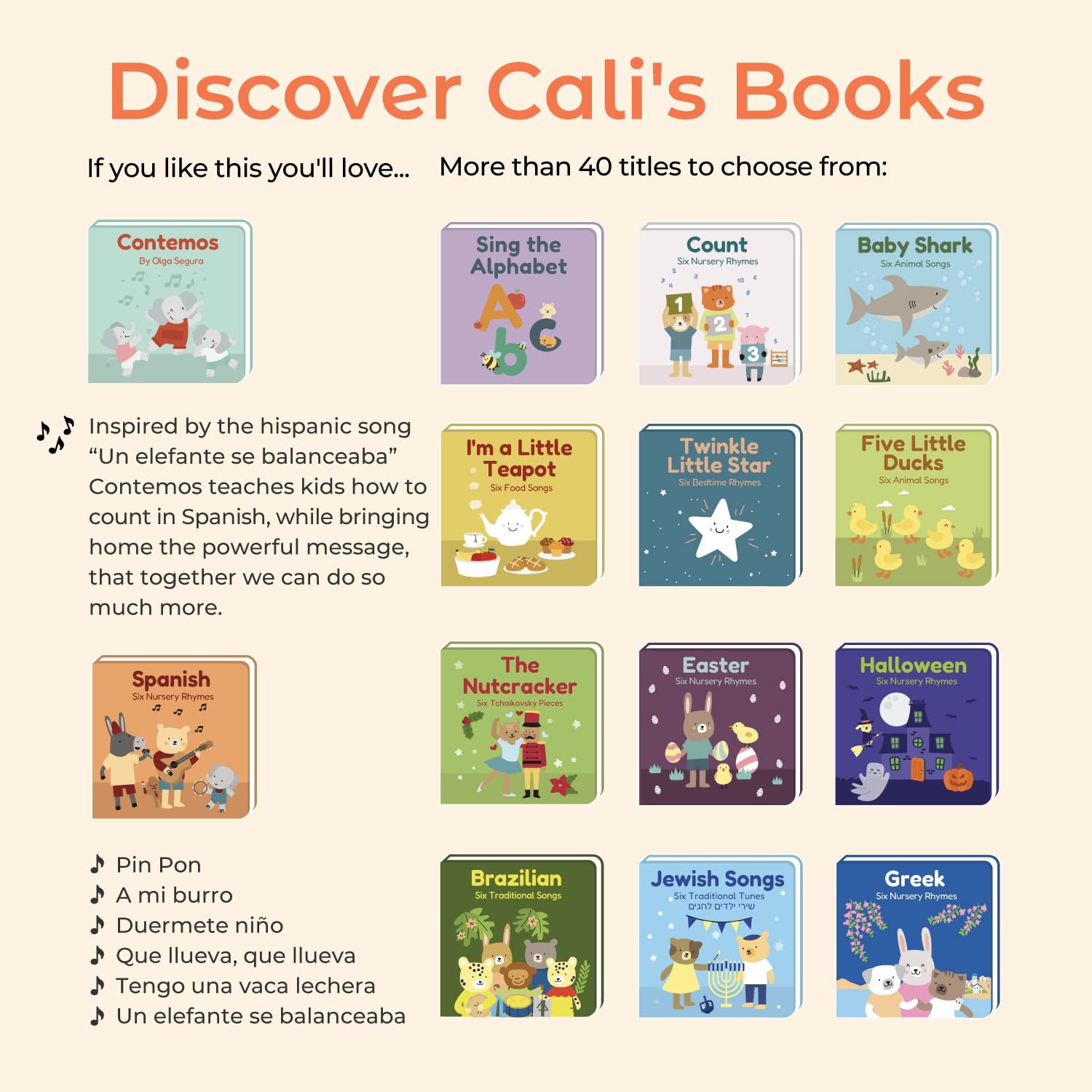 Bilingual Spanish-English Baby Books: Cali's Books Spanish Nursery Rhymes with English Translation | Learn Spanish for Kids Ages 1-3 | 6 Canciones Infantiles en Español | Perfect for Early Childhood Language Learning & Bilingual Education