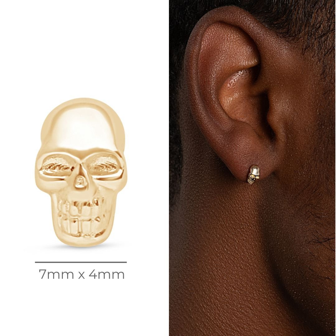 Minimalist Skull Flat Back Stud Earrings - 14k Solid Yellow Gold Hypoallergenic Jewelry for Women - Perfect for Everyday Wear, Gifts & Punk Style
