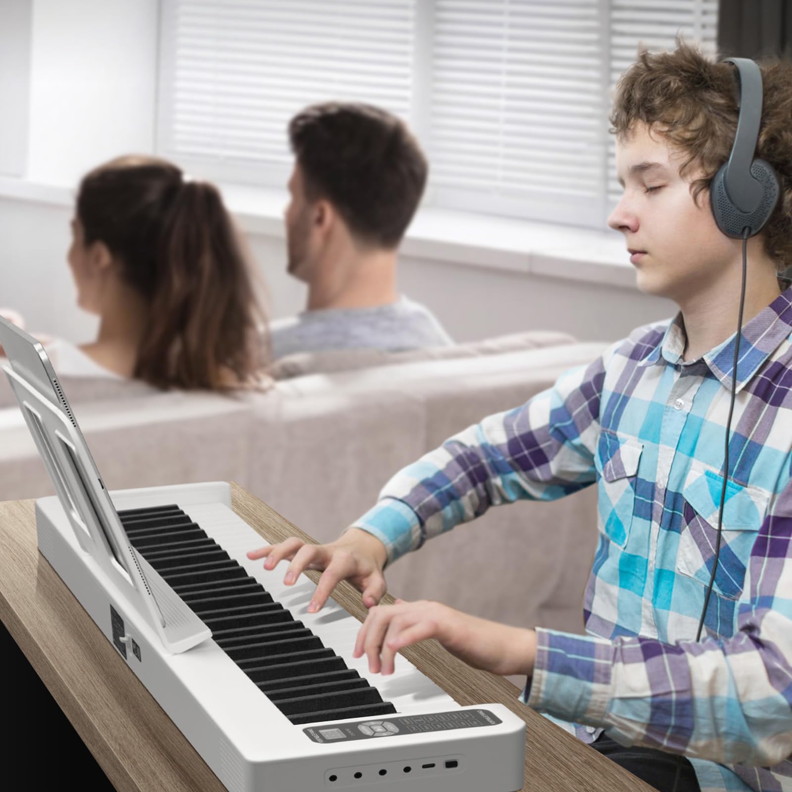 VEVOR 61-Key Portable Electronic Digital Piano with Bluetooth & MIDI, Foldable Keyboard with Touch Sensitive Keys, Sustain Pedal & Lighted Carrying Bag - Rechargeable Beginner Piano for Teens & Adults (White, BX-11) - Perfect for Home Practice, Travel & Music Learning