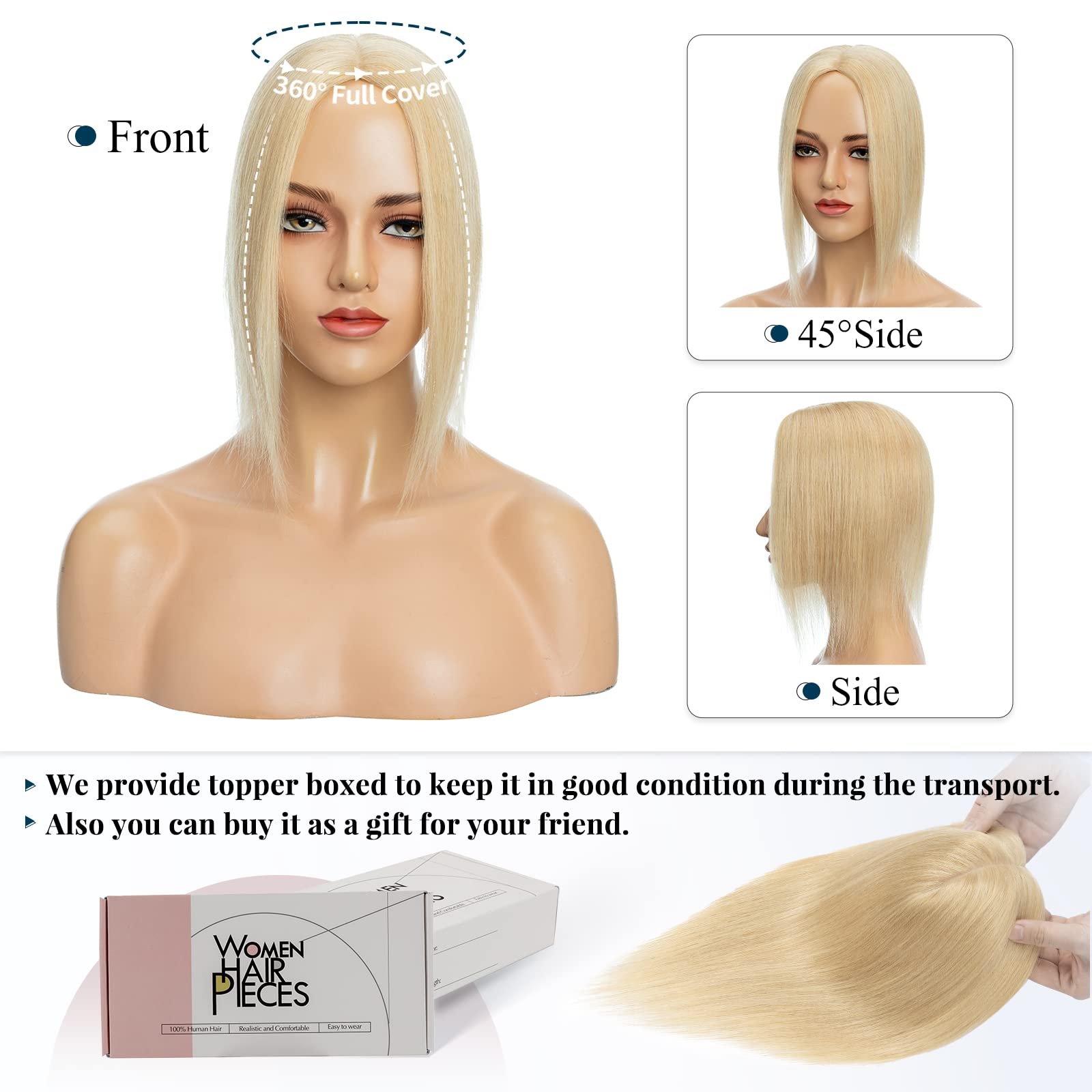 Benehair Clip-in Human Hair Topper for Women with Thinning Hair - 10