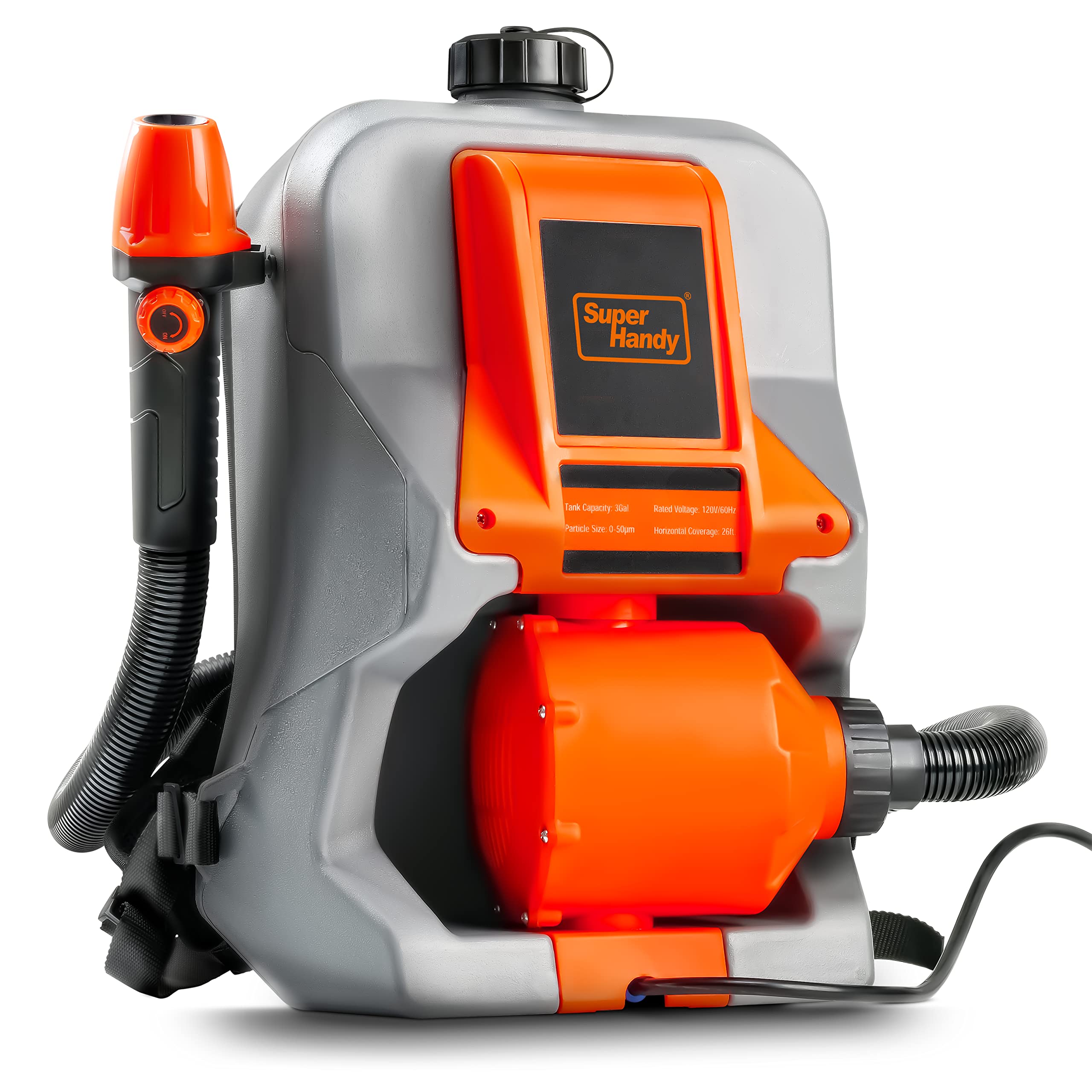 SuperHandy PRO ULV Fogger Backpack Sprayer - 2.6 Gallon Corded Garden Mist Sprayer with Upgraded Hose & Turbo Jet Nozzle (1-15GPH) - Ideal for Lawn Care, Disinfecting, Hydroponics & Greenhouse Applications