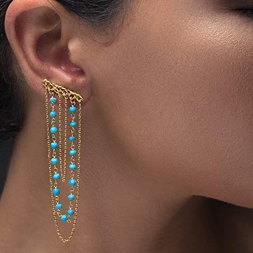 Turquoise Boho Earrings for Women - Long Bohemian Ear Climber & Ear Cuff Jewelry Set - Mother's Day Gift Idea - Perfect for Festivals, Weddings & Boho Chic Outfits