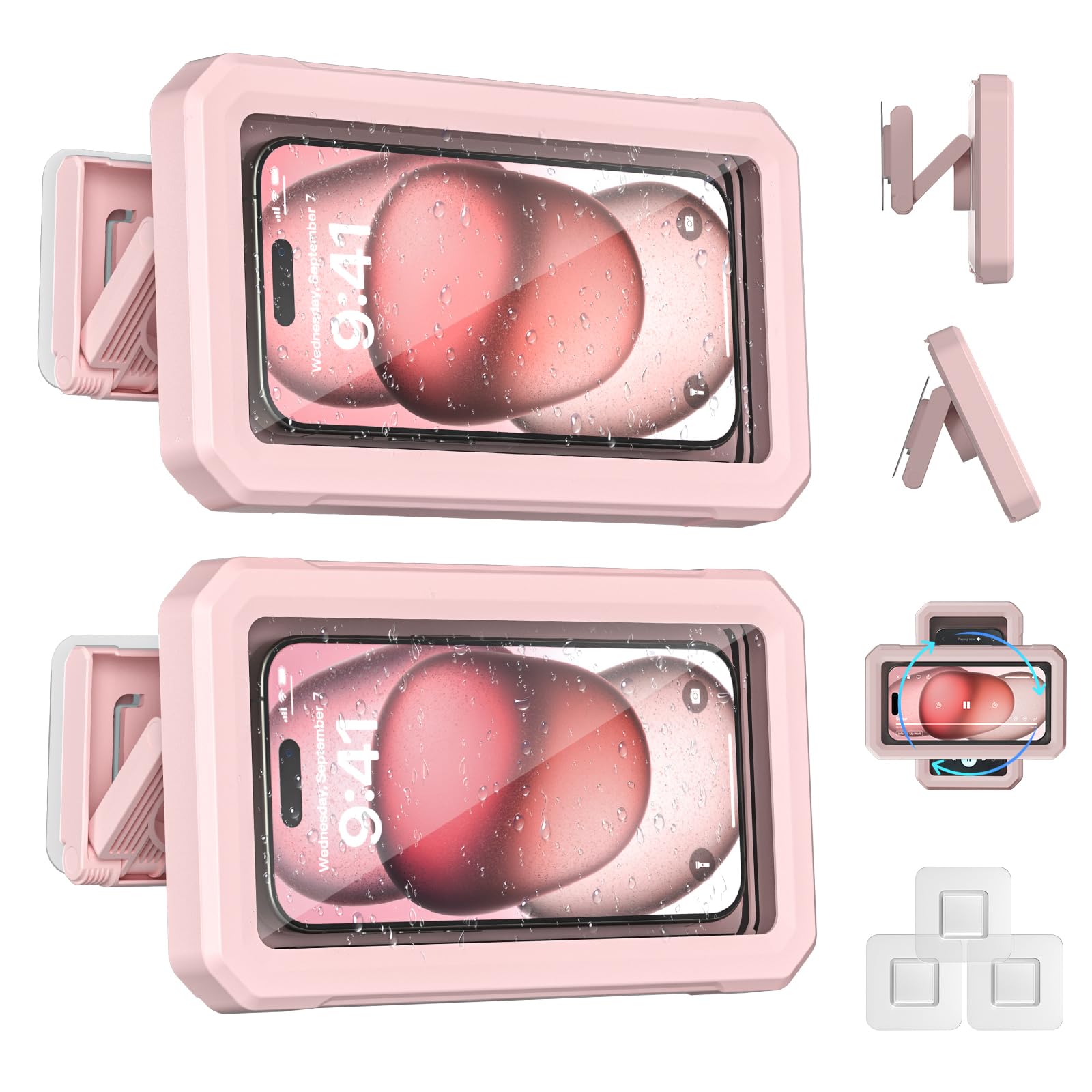 [2-Pack] 480° Rotating Waterproof Shower Phone Holder - Adjustable Anti-Fog Bathroom Phone Mount for iPhone/Samsung (4-7 Inch) - Perfect for Shower, Bathtub & Wall Mirror Use
