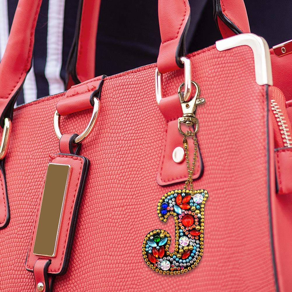 LUSandy DIY 5D Diamond Painting Keychain Kit - Full Drill A-Z Letter Keychains with Crystal Rhinestones, Mosaic Art by Numbers for Adults (Letter J) | Perfect for Gifts, Home Decor & Craft Projects