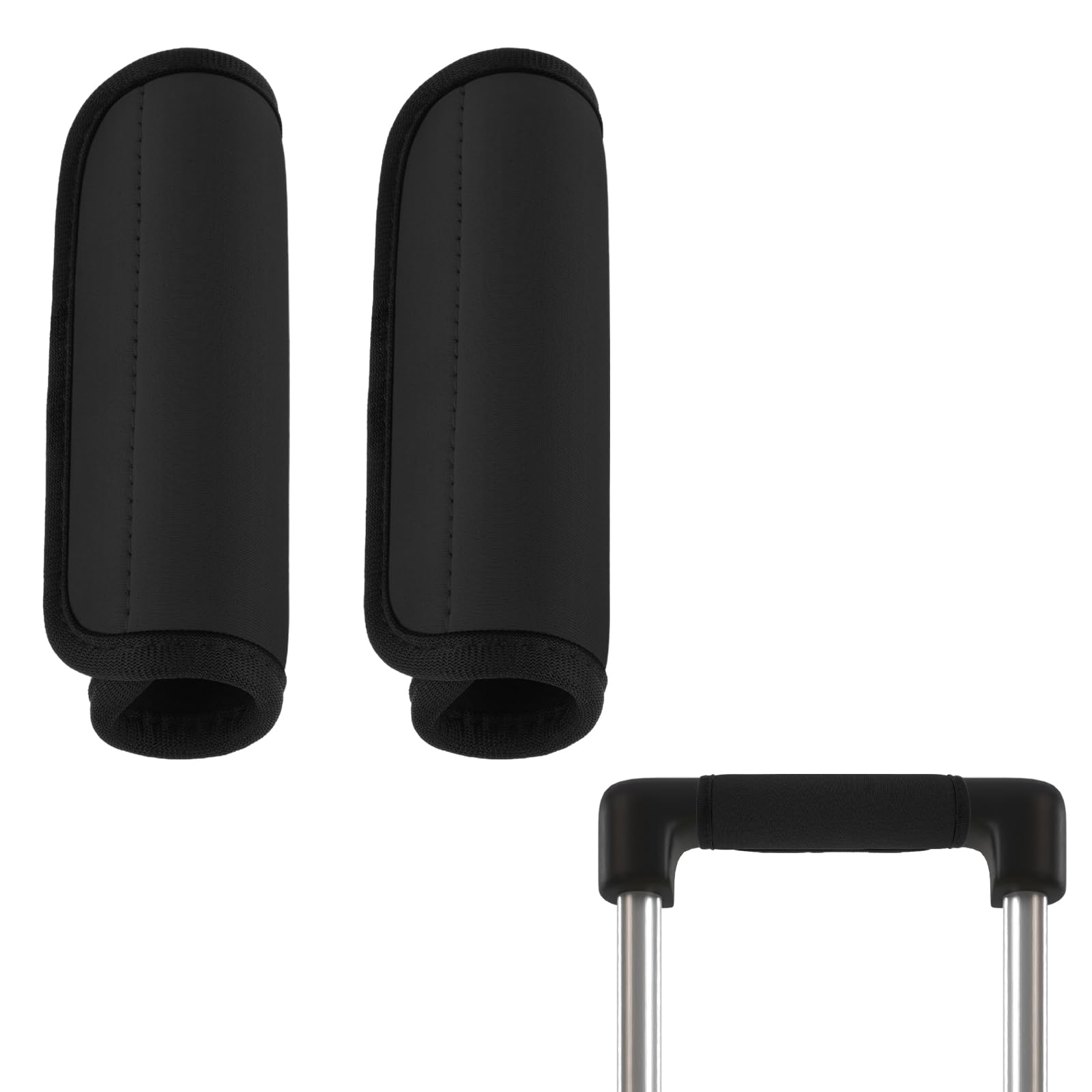 2-Pack Neoprene Luggage Handle Wraps - Soft Black Suitcase Grip Covers for Travel Comfort & Easy Identification (Perfect for Airports, Business Trips & Vacations)