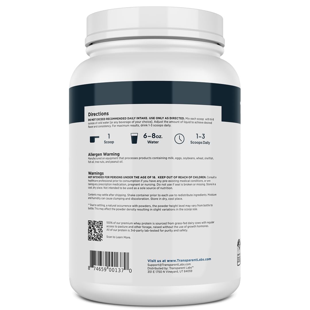 Transparent Labs Grass-Fed Whey Protein Isolate Powder - 28g Protein per Serving, 9 Essential Amino Acids, Gluten Free, Naturally Flavored French Vanilla - 30 Servings for Post-Workout Recovery & Muscle Building