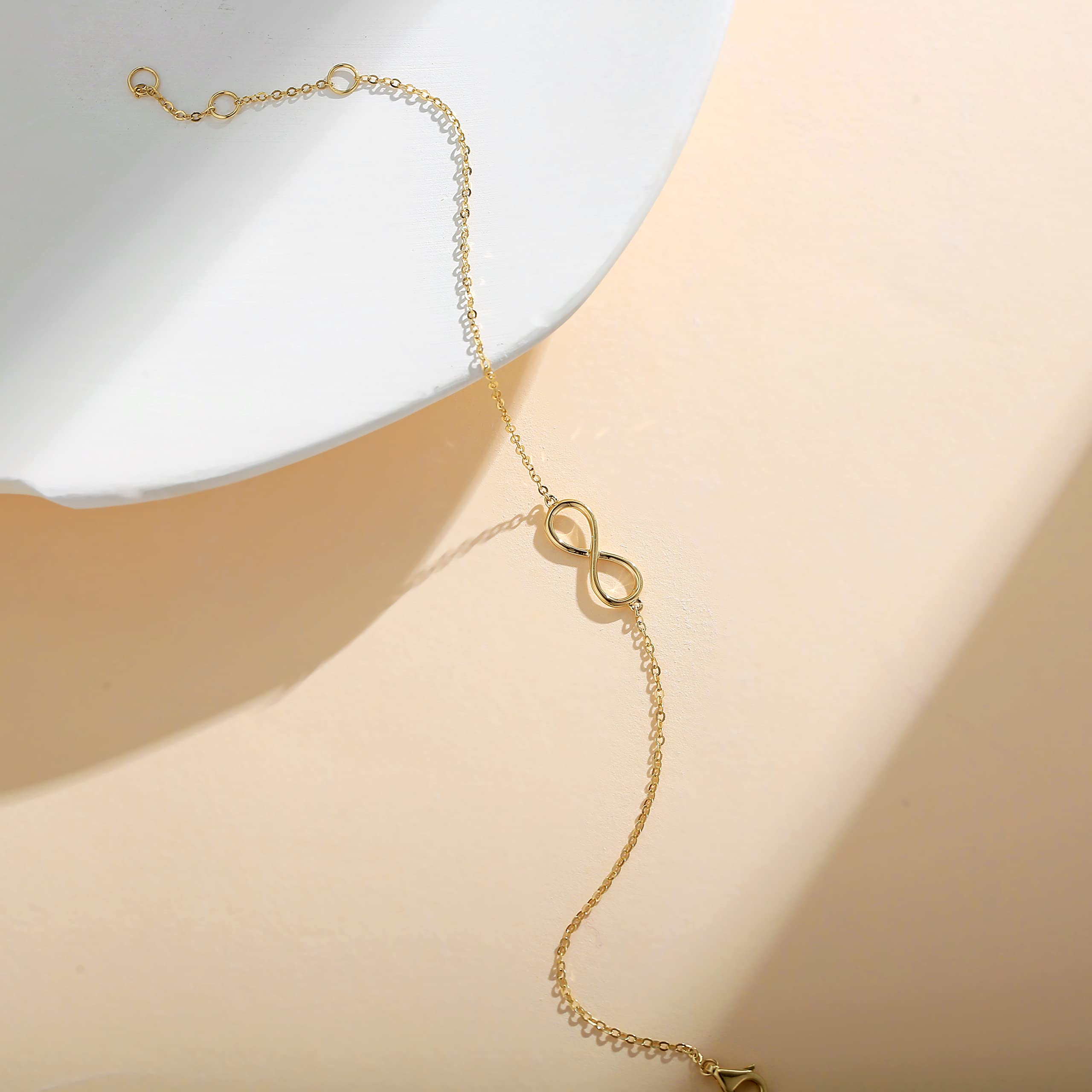 14K Solid Yellow & Rose Gold Infinity Charm Bracelet - Dainty Minimalist Jewelry for Women, Mom, Girls | Anniversary, Christmas Gift | 6.7+1.2 Inches | Perfect for Everyday Wear, Date Nights & Special Occasions