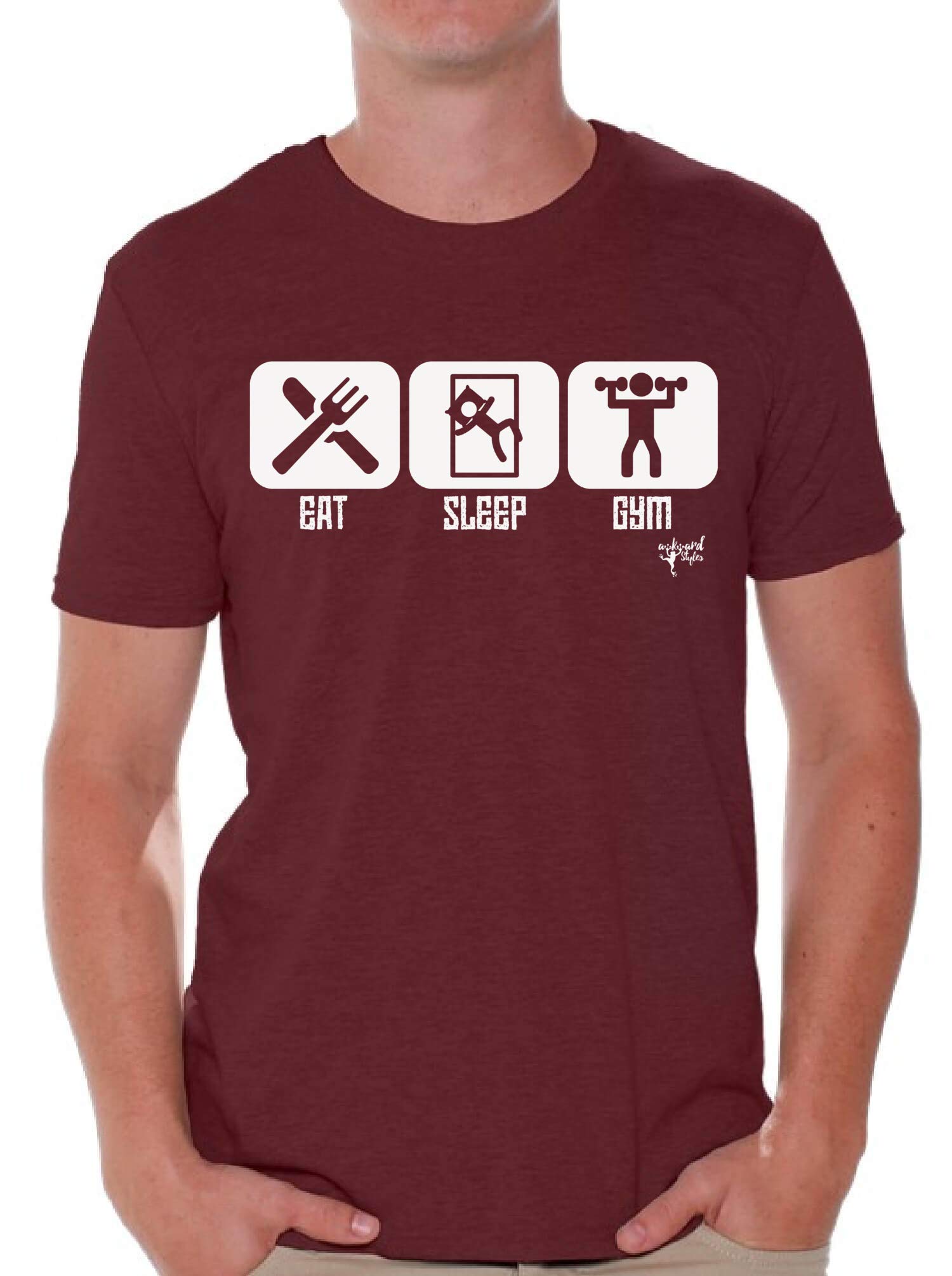 Awkwardstyles Eat Sleep Gym Funny Quote T-Shirt - White Cotton Graphic Tee for Workout & Fitness Enthusiasts - Perfect Gym Shirt for Men & Women
