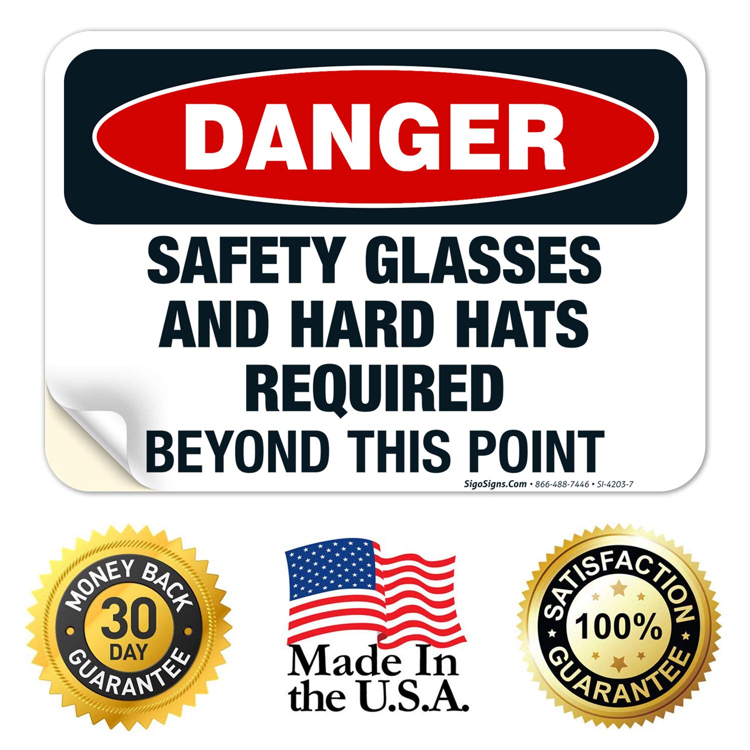 Danger Safety Glasses & Hard Hats Required Beyond This Point OSHA Sign - 10x7 Inch Vinyl Decal Sticker - Weatherproof, UV Resistant, Durable (Made in USA) - Perfect for Construction Sites, Warehouses & Industrial Areas