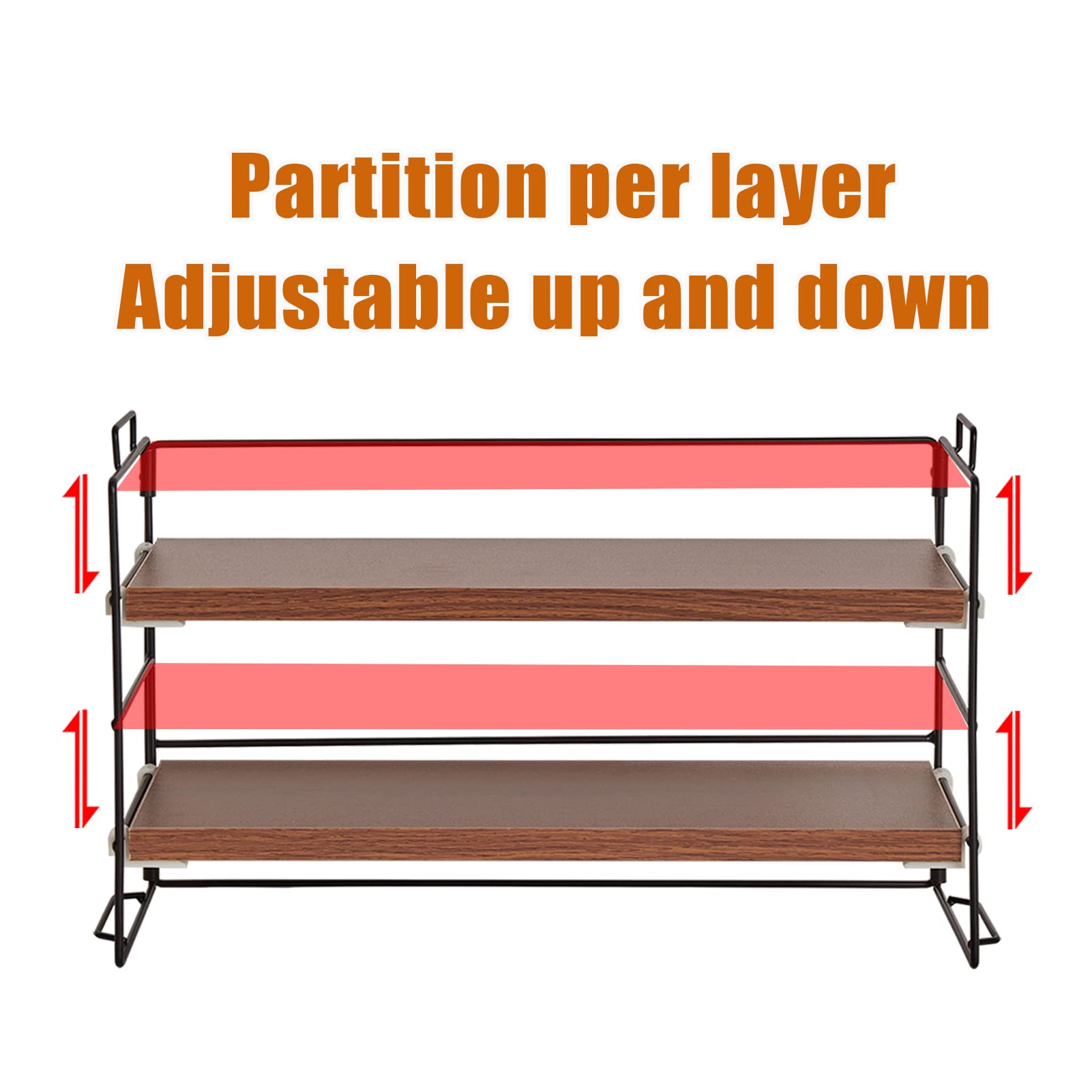 2 Tier Spice Rack Organizer - Adjustable Stackable Kitchen Countertop Shelf for Spices, Makeup, Bathroom & Office Storage - Perfect for Small Space Organization in Home & Workspaces (Brown)
