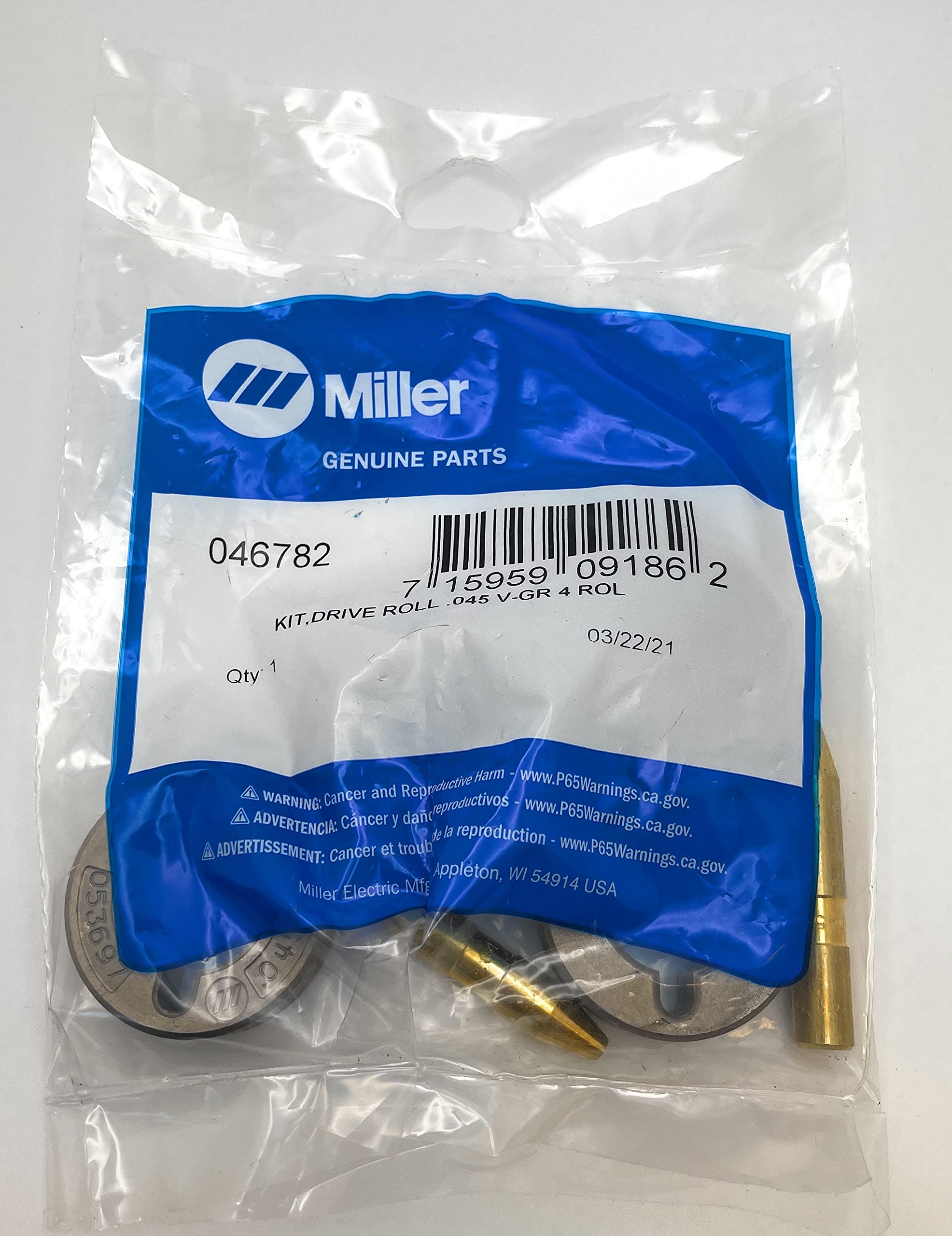 Miller Electric 4-Piece MIG V-Groove Drive Roll Kit #46782 – Compatible with Miller MIG Welders for Smooth Wire Feeding – Ideal for Automotive, Fabrication & DIY Welding Projects