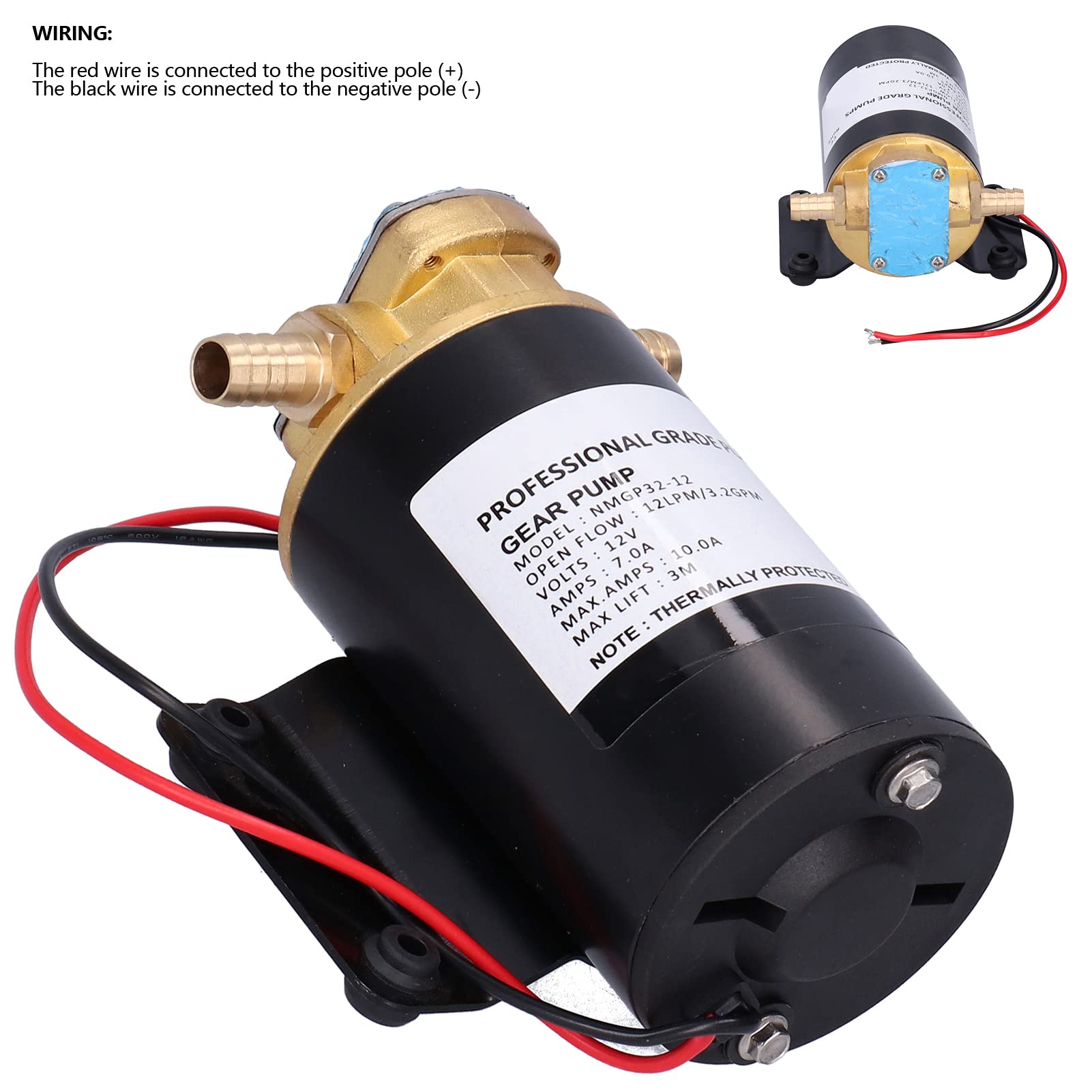 12V 12LPM 9.8ft Self-Priming Gear Pump for Water, Fuel, Oil Transfer - Ideal for Marine, RV, and Industrial Fluid Transfer Applications