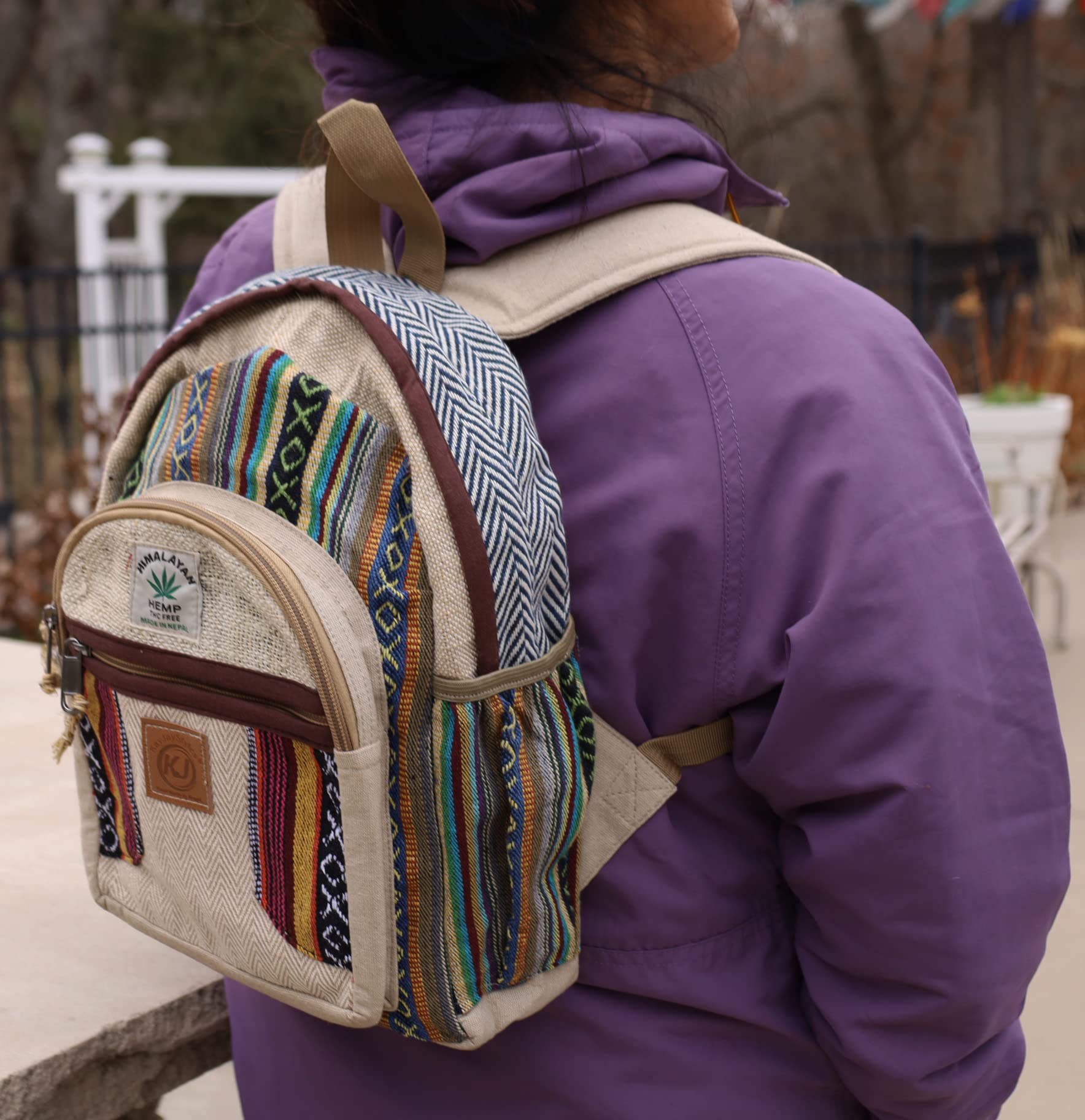 Handmade Natural Hemp Backpack for Women - Lightweight Eco-Friendly Daypack - Nepal Crafted Small Purse for Travel, Hiking & Daily Use (DAYPACK3)