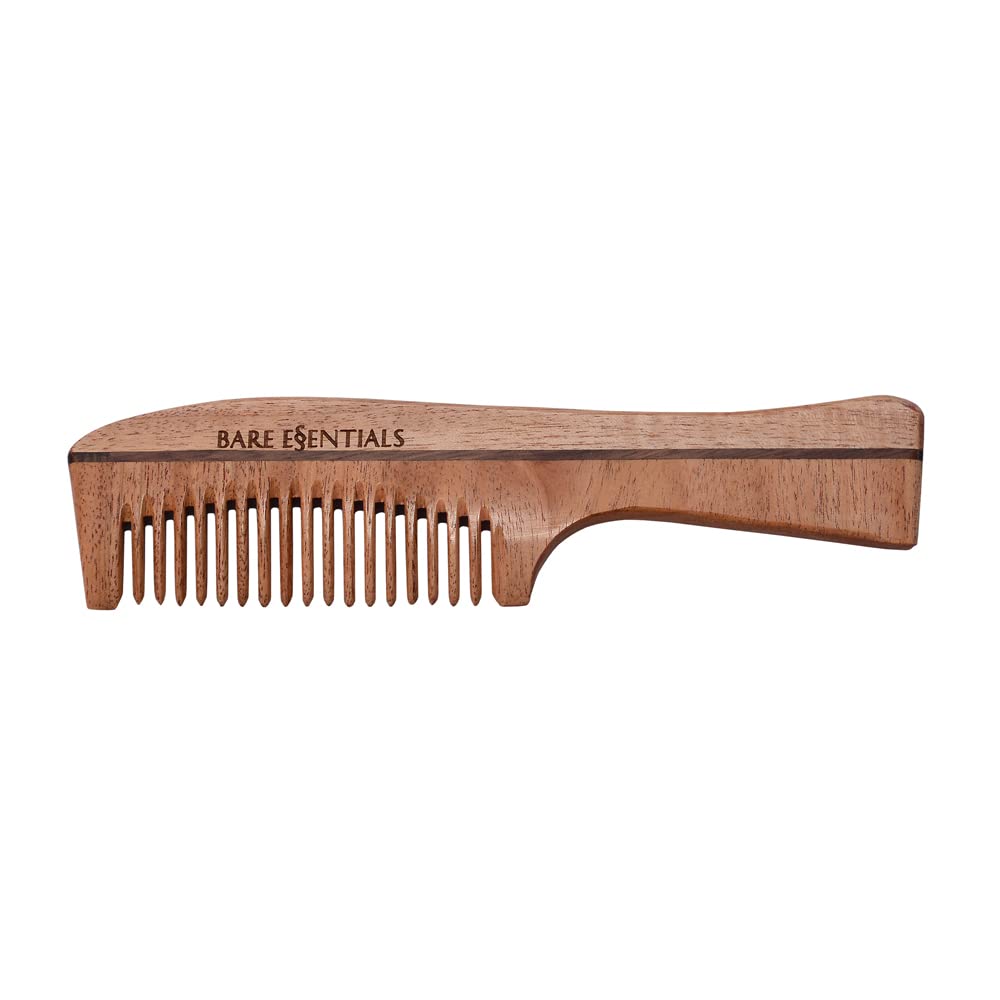 Bare Essentials Neem Wood Comb with Smooth Handle - 29g for Hair Detangling & Scalp Massage - Perfect for Daily Hair Care & Styling