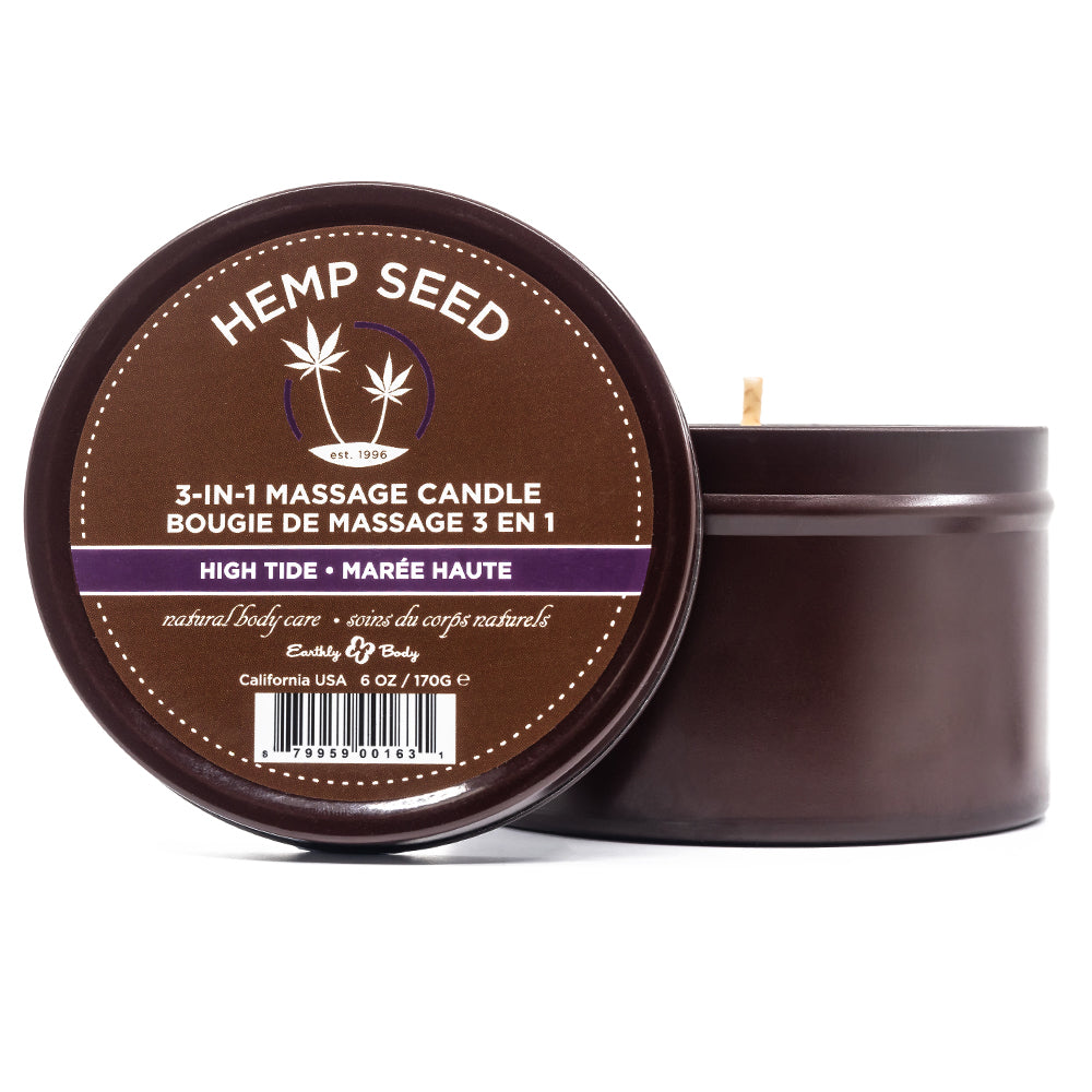 Earthly Body Hemp Seed 3-in-1 Massage Candle - High Tide Scent | Relaxing Aromatherapy Gift for Couples, Spa & Romantic Nights