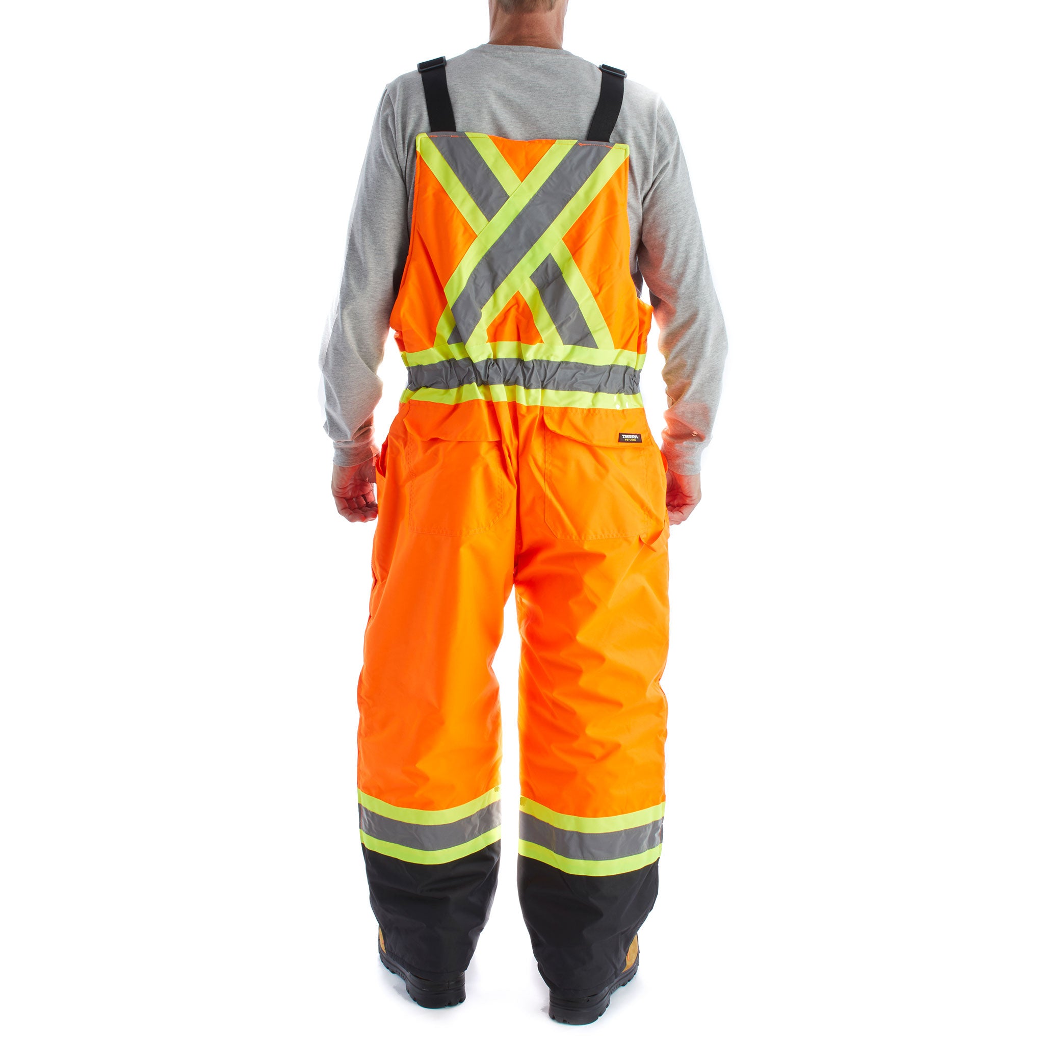 Terra Hi-Vis Men's Insulated Bib Work Overalls 116507 - Orange Reflective Safety Coveralls for Construction & Winter Outdoor Work