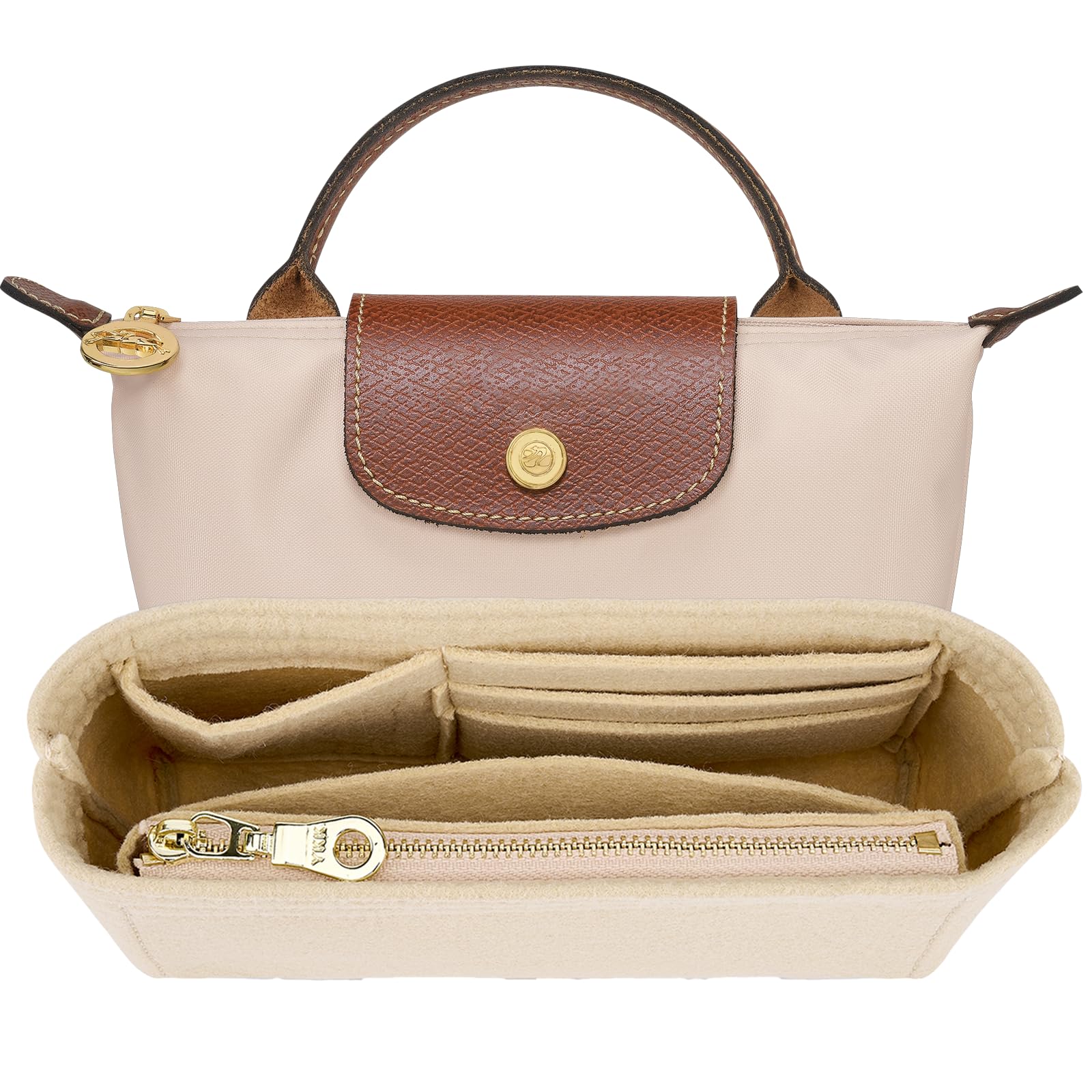Premium Felt Bag Organizer Insert for Tote Bags & Handbags - Compatible with Longchamp Le Pliage, LV Neverfull, Coach Backpacks - Perfect for Travel, Work & Daily Organization