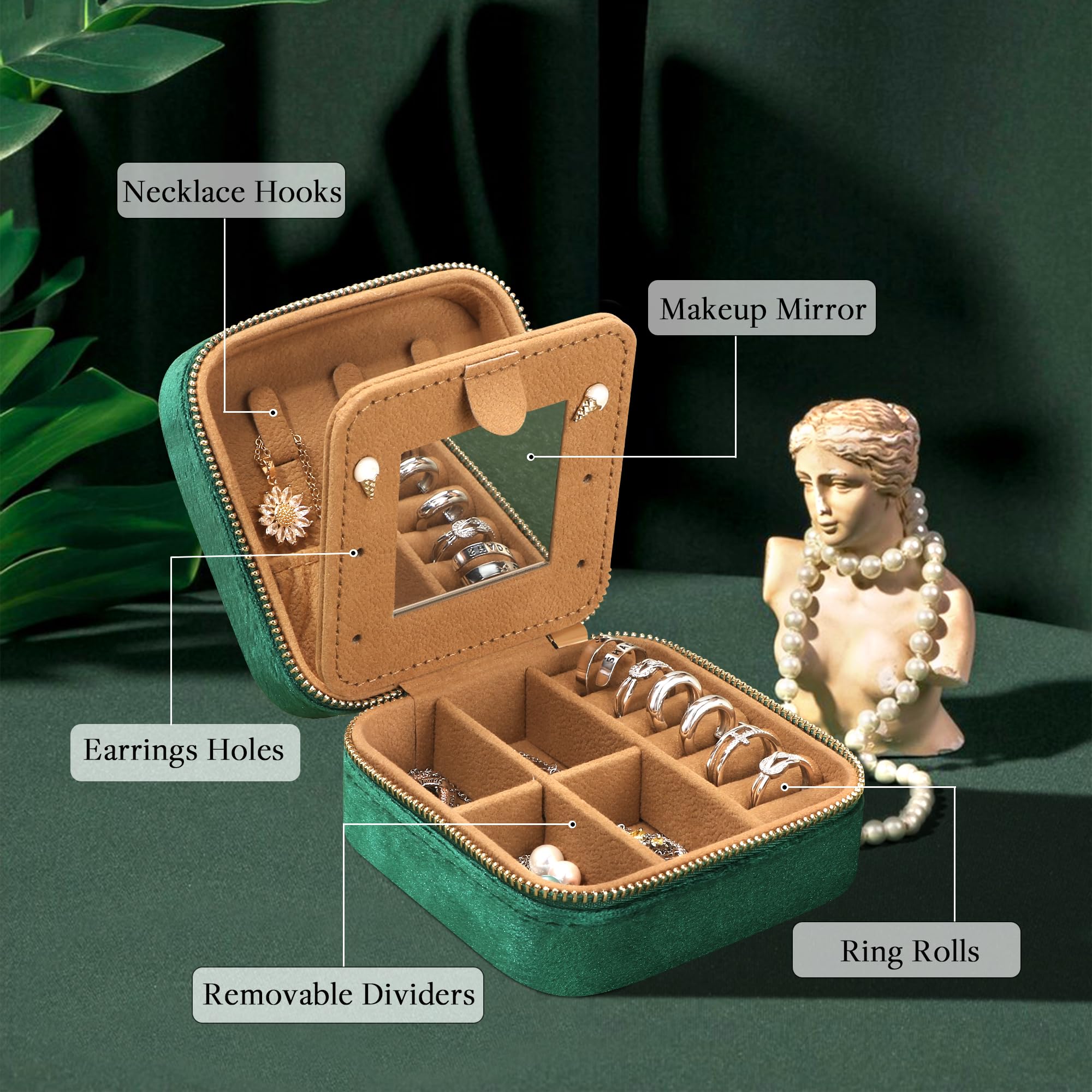 Elegant Green Jewelry Organizer Box for Women - Perfect Birthday, Friendship, Travel, Anniversary, Christmas, Valentine's Day & Graduation Gift Idea - Stylish Storage Solution for Necklaces, Rings & Earrings at Home or On-the-Go