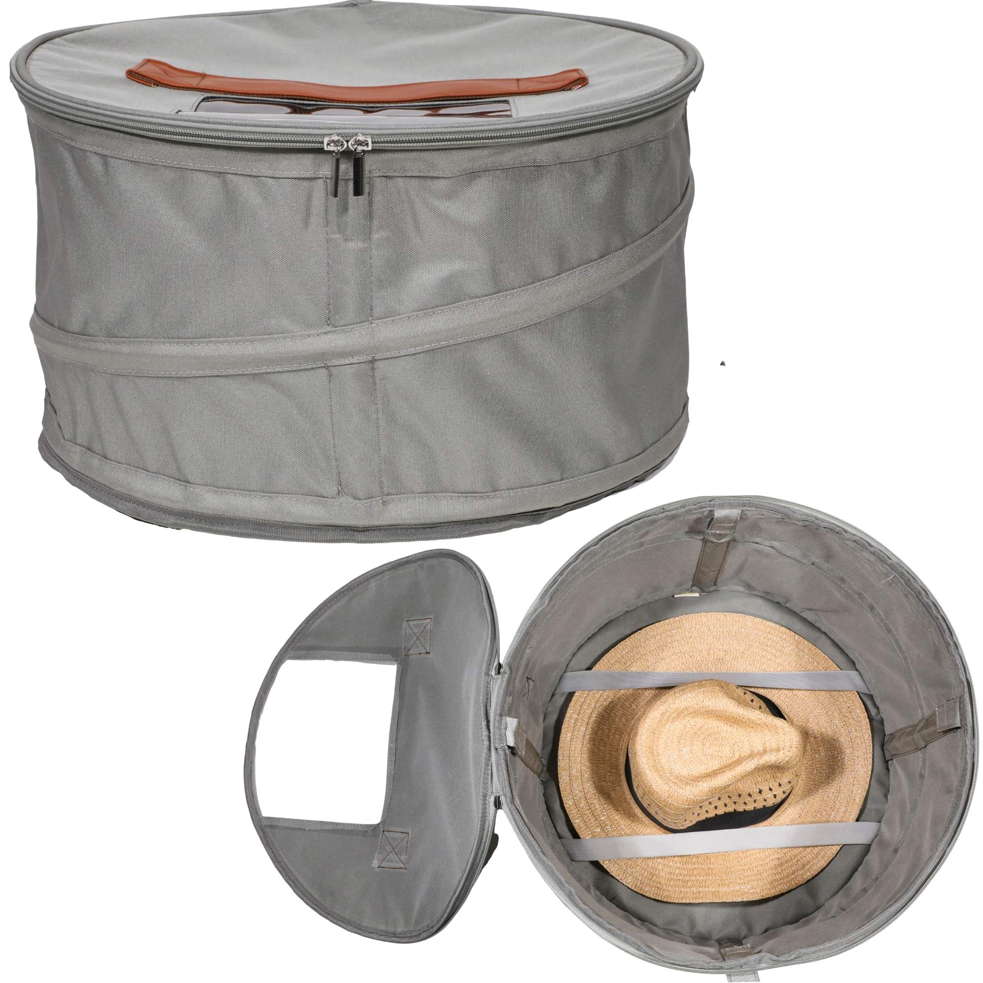 Stackable Round Pop-Up Hat Storage Box with Lid - Dustproof Closet Organizer for Cowboy, Sun & Beach Hats - Travel-Friendly Stuffed Animal & Toy Storage Container (Gray, 1 Pack) - Perfect for Bedroom, Closet & Travel Organization