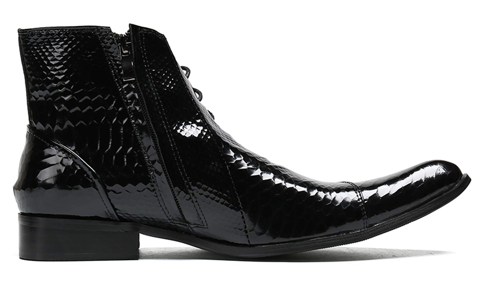 Santimon Men's Patent Leather Chelsea Boots with Side Zipper - Ankle Dress Boots for Casual & Formal Wear - Perfect for Office, Parties & Date Nights