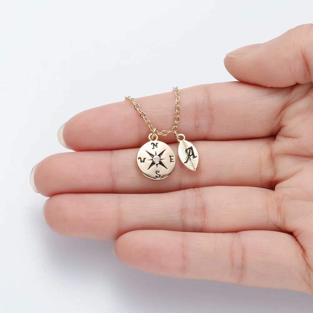 MONOOC 2024 Graduation Gifts for Women - Personalized Compass & Leaf Initial Necklace - High School & College Graduation Jewelry Gift for Her - Perfect for Class of 2024 Celebrations, Commencement Ceremonies & Graduation Parties