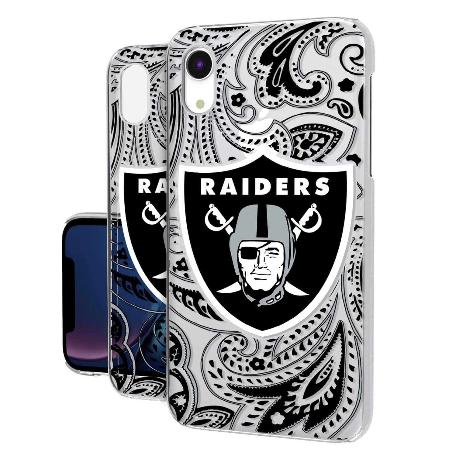 Las Vegas Raiders iPhone Clear Paisley Design Case - Slim Protective Cover for iPhone 13/14/15 Pro Max - Perfect for Football Games, Tailgating & Raiders Fan Gifts
