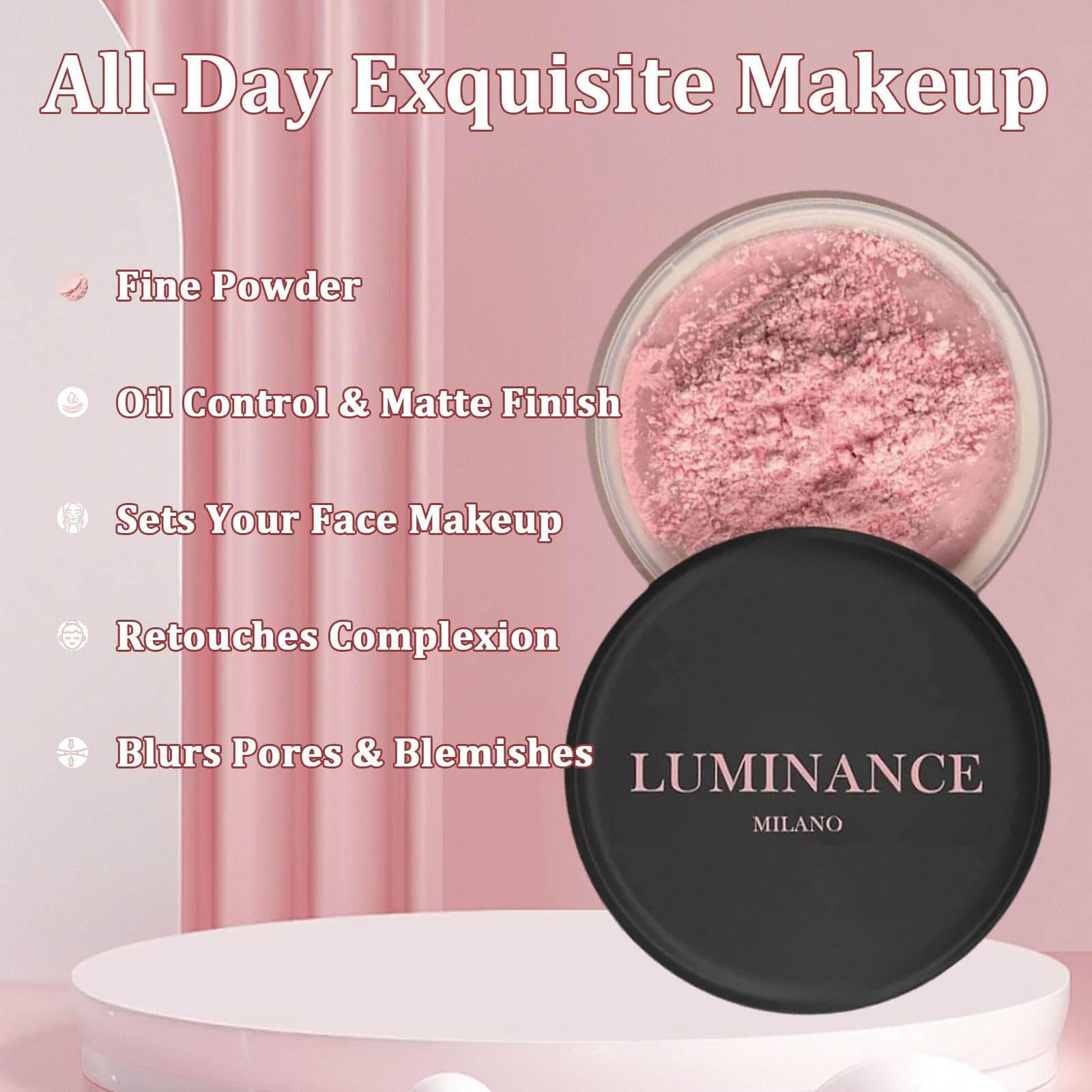 Luminance Milano Translucent Blurring Setting Powder - Pink & Neutral Shades for All Skin Tones | Oil Control, Pore Minimizing, Long-Lasting Makeup Finish | Perfect for Daily Wear, Photography & Special Occasions