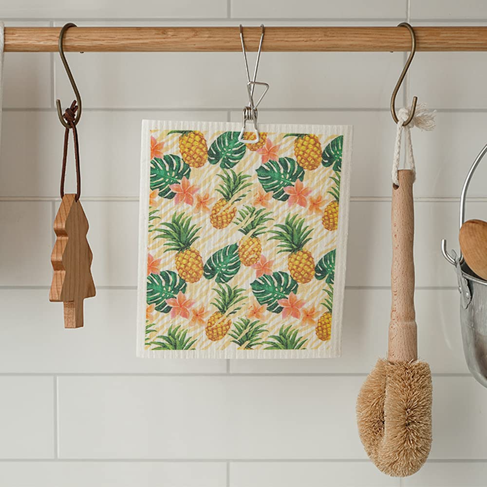 **Eco-Friendly Swedish Dishcloths - 6 Pack Reusable Sponge Cloths for Kitchen Cleaning, Dishwashing & Countertops (Pineapple Design) - Sustainable Alternative to Paper Towels**