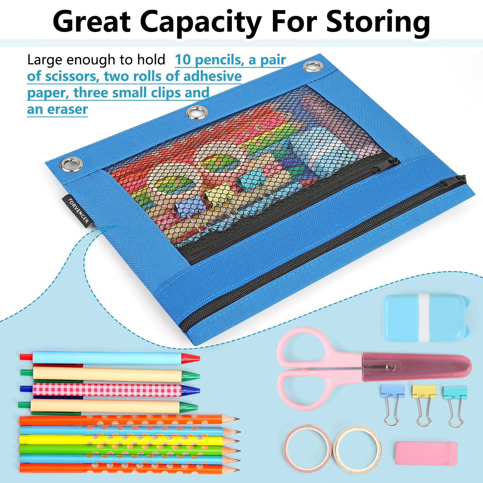 Adorable Zipper Pencil Pouch for 3 Ring Binder - Cute & Sturdy School Supplies with Smooth Zippers - Perfect for Students, Back to School, Office & Travel Organization (Red)