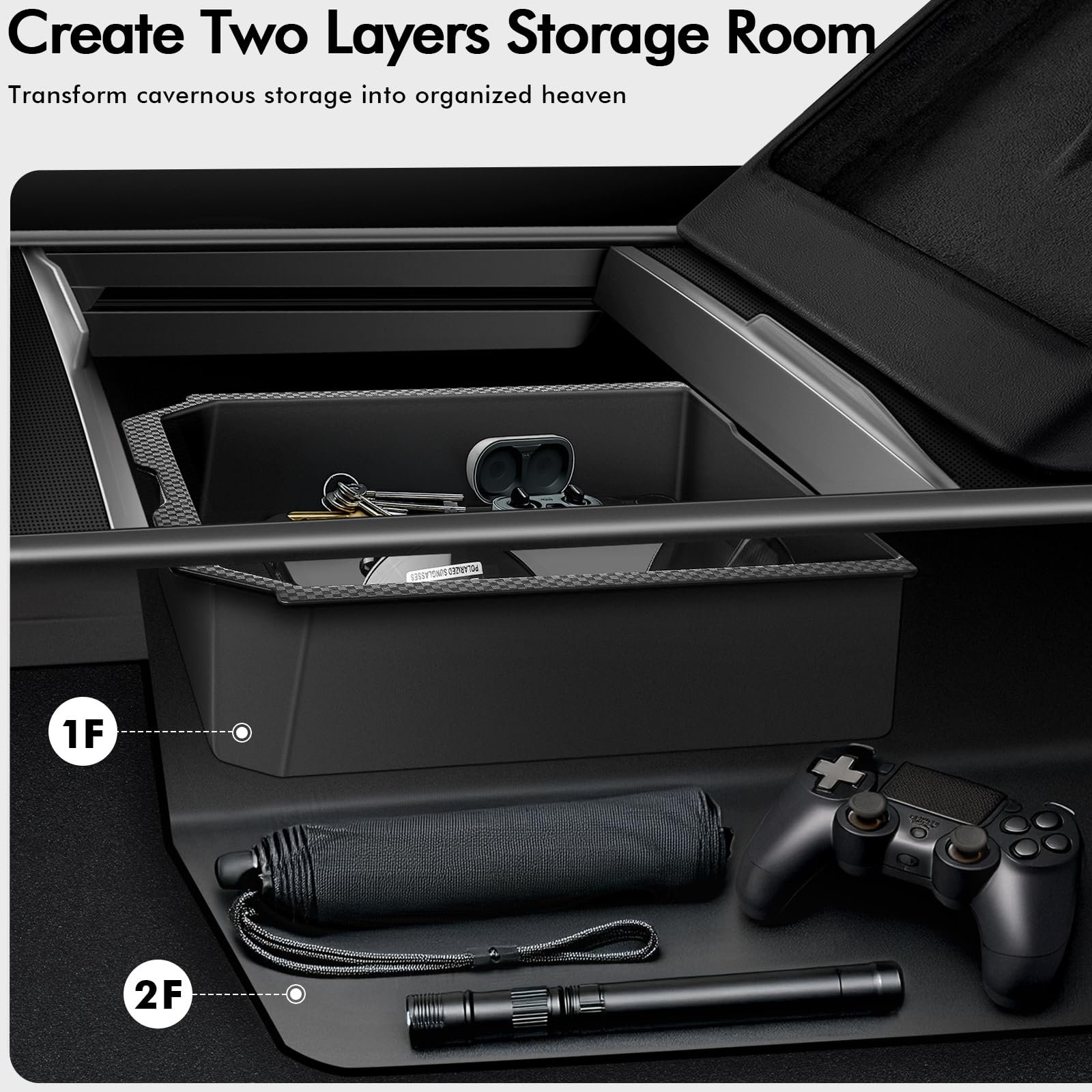 Premium Tesla Model 3 & Y Center Console Organizer Set (5-Piece) - Hidden Storage Box, Cup Holder & Armrest Drawer Tray for 2024-2025 Highland/Juniper Models - Perfect for Road Trips & Daily Commute Organization