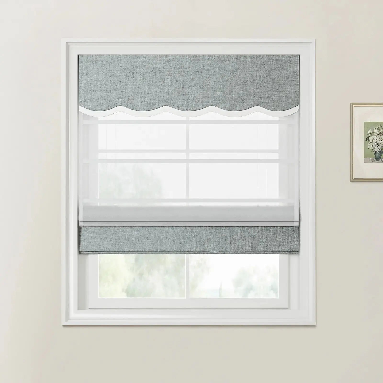 Custom Valanced Day & Night Roman Shade with Cord Lift - Blackout Window Treatment for Bedroom & Living Room