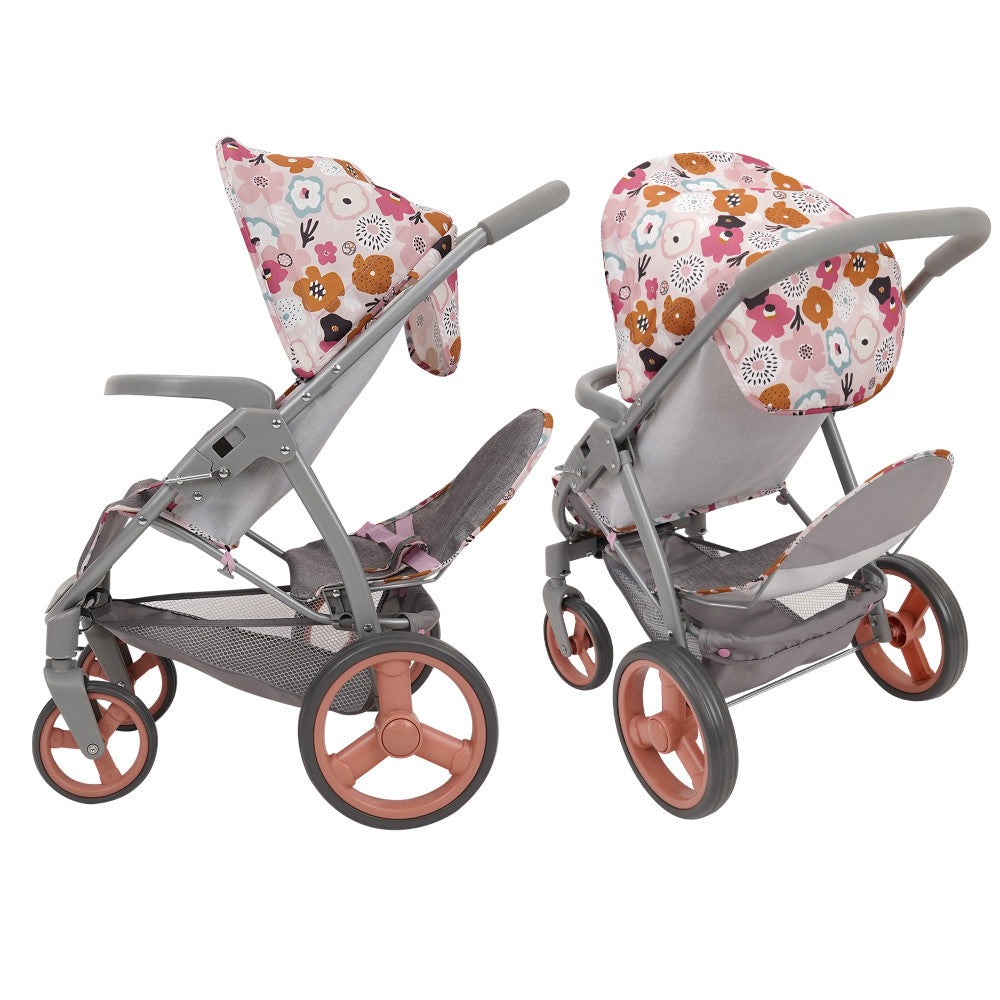 509 Crew Mabelle Duo Twin Doll Stroller - Melange Flora Print, Double Baby Doll Stroller for Ages 3+ | Perfect for Pretend Play, Outdoor Walks & Sibling Bonding