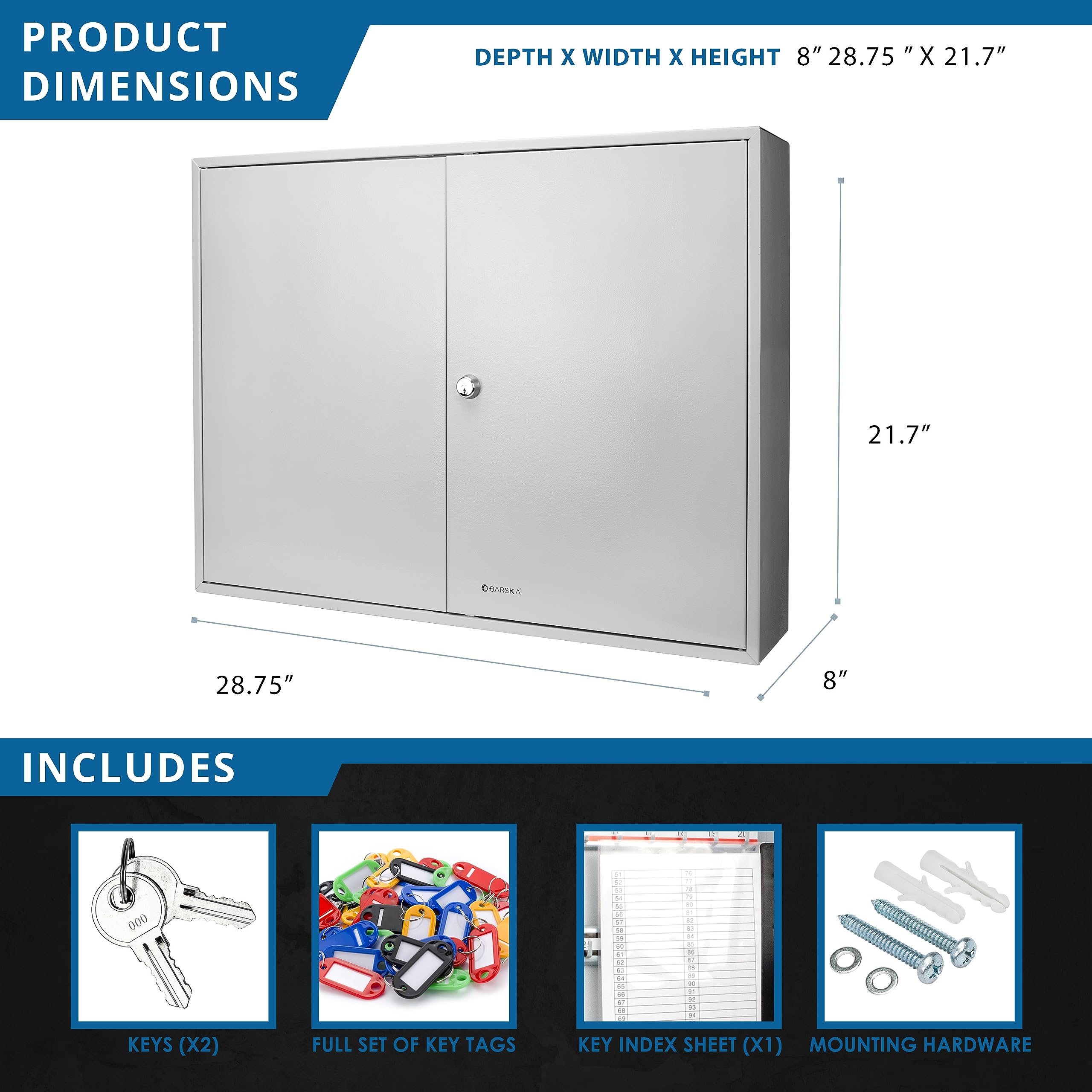 Barska 600 Position Wall Mount Key Cabinet with Key Lock Box Safe - 8