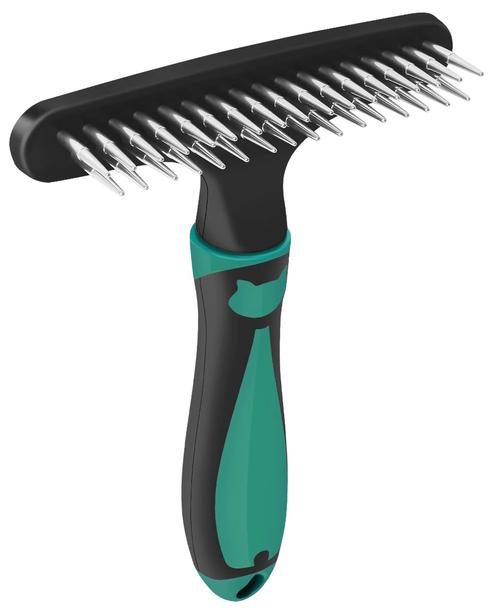 Premium Carpet Rake & Groomer - Shag Rug Rake with Ergonomic Silicone Handle, Pet Hair Remover & Deshedding Brush for Dogs, Perfect for Carpet Restoration and Deep Cleaning (Green) - Ideal for Home, Office, and Pet-Friendly Spaces