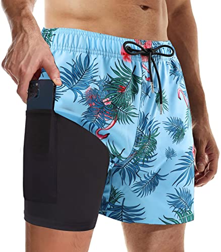 **Suwangi Men's Quick Dry Swim Trunks - 2-in-1 Beach & Pool Swim Shorts with Compression Liner & Pockets - Perfect for Swimming, Surfing, and Vacation**