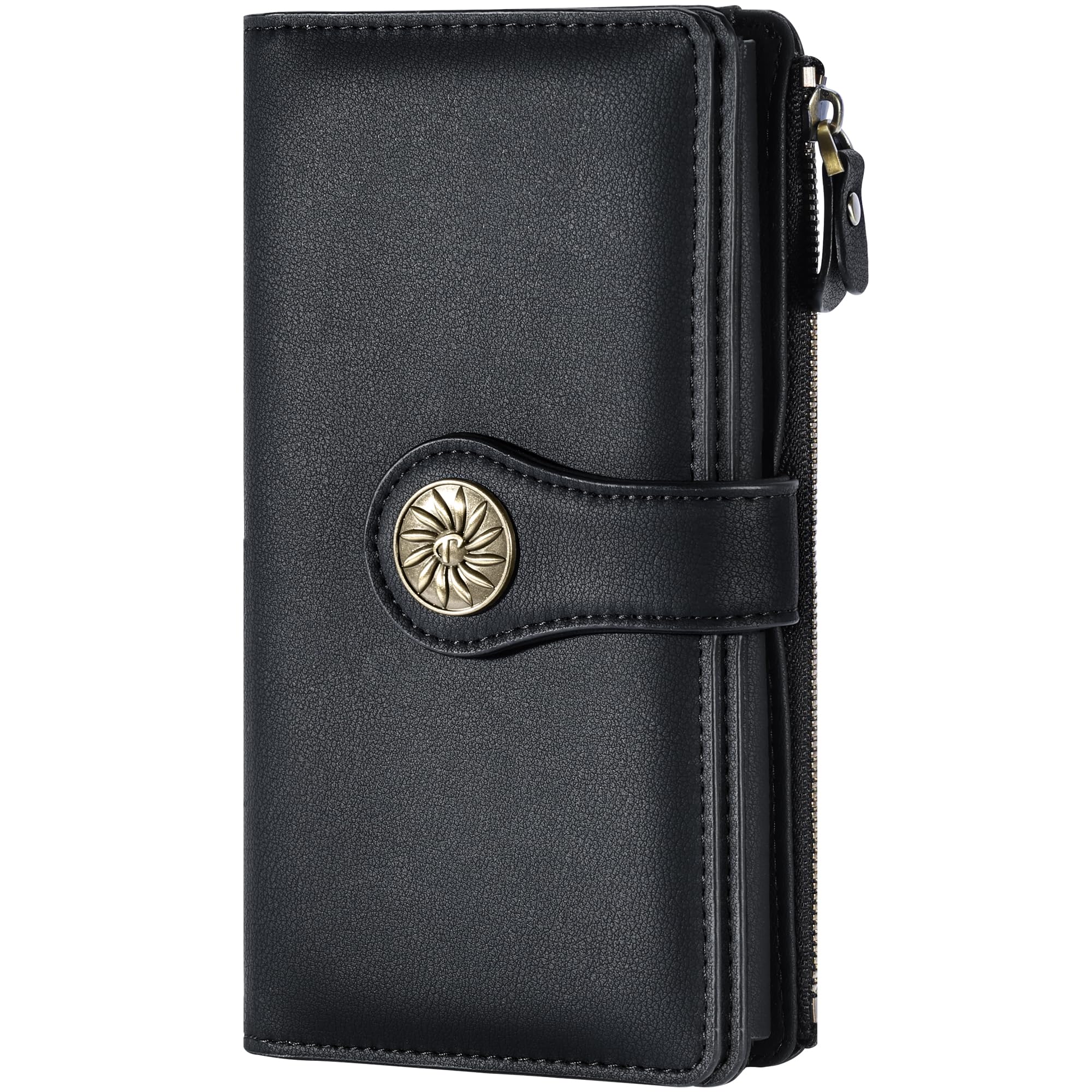 Travelambo RFID Blocking Women's Wallet - Large Capacity Luxury Waxed Leather Clutch with Multi Card Organizer | Perfect for Travel, Shopping & Everyday Use