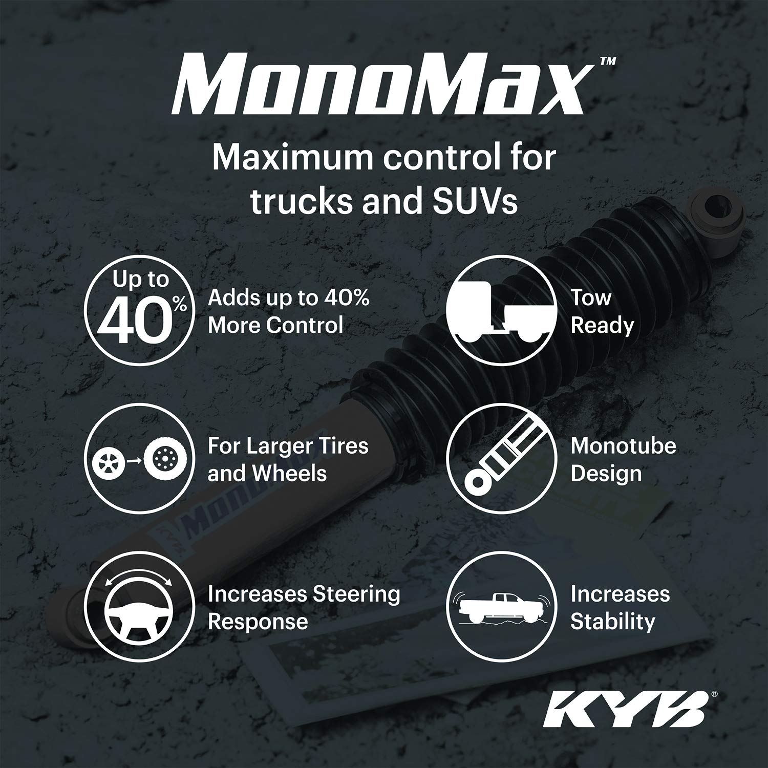 KYB 565053 MonoMax Gas Shock Absorber - Red - Heavy-Duty Performance for Trucks, SUVs, and Off-Road Vehicles - Smooth Ride & Enhanced Control on Rough Terrain