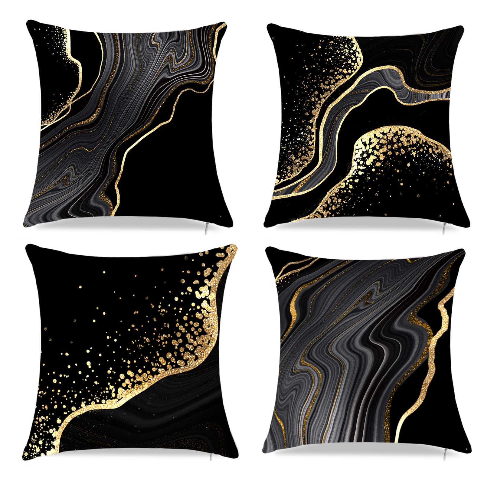 Premium Black & Gold Throw Pillow Covers 18x18 Inch - Set of 4 Decorative Couch Cushion Covers for Living Room, Sofa & Bed - Soft Accent Pillow Cases for Home Decor & Interior Design
